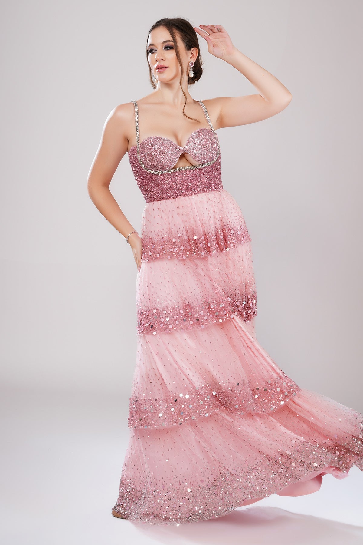 Buy Pink Embellished Tiered Gown by Smita Shrinivas for women online at ScrollnShops