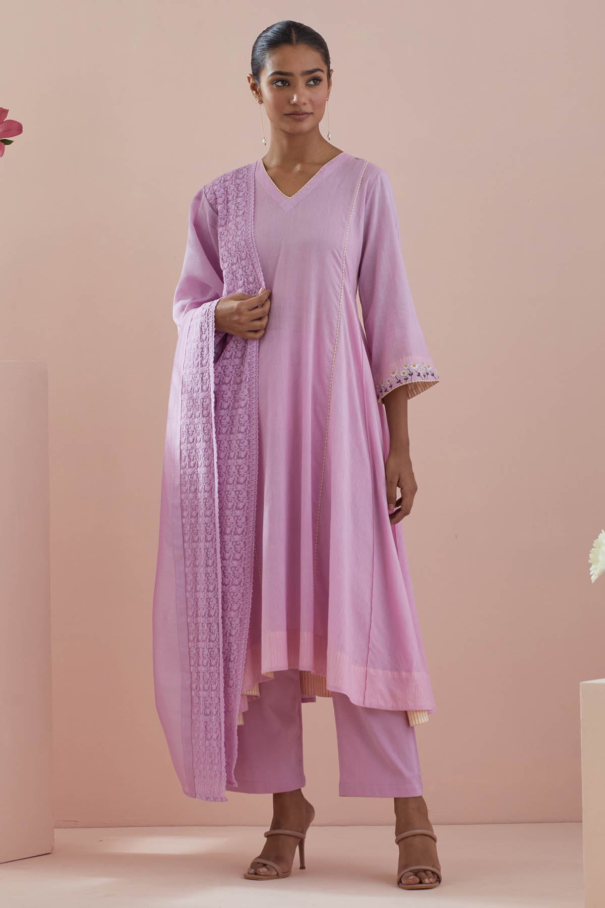 Vinusto Pink Embroidered Anarkali Set for women online at ScrollnShops