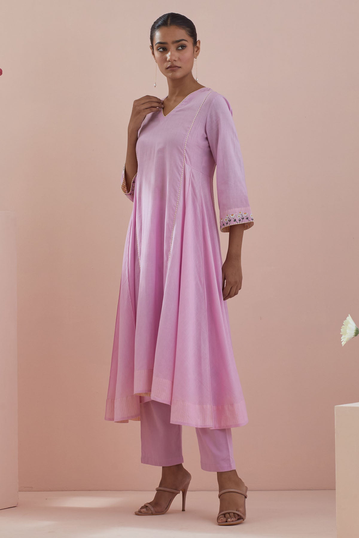 Cotton Pink Embroidered Anarkali Set