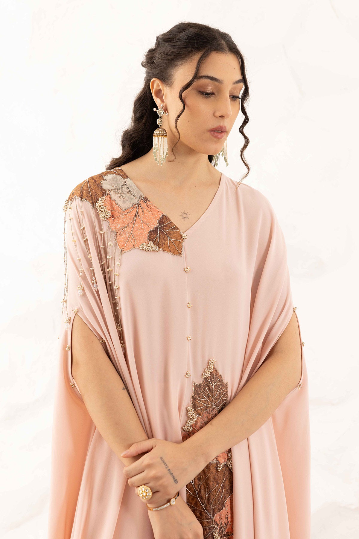 Pink Embroidered Cape & Pants