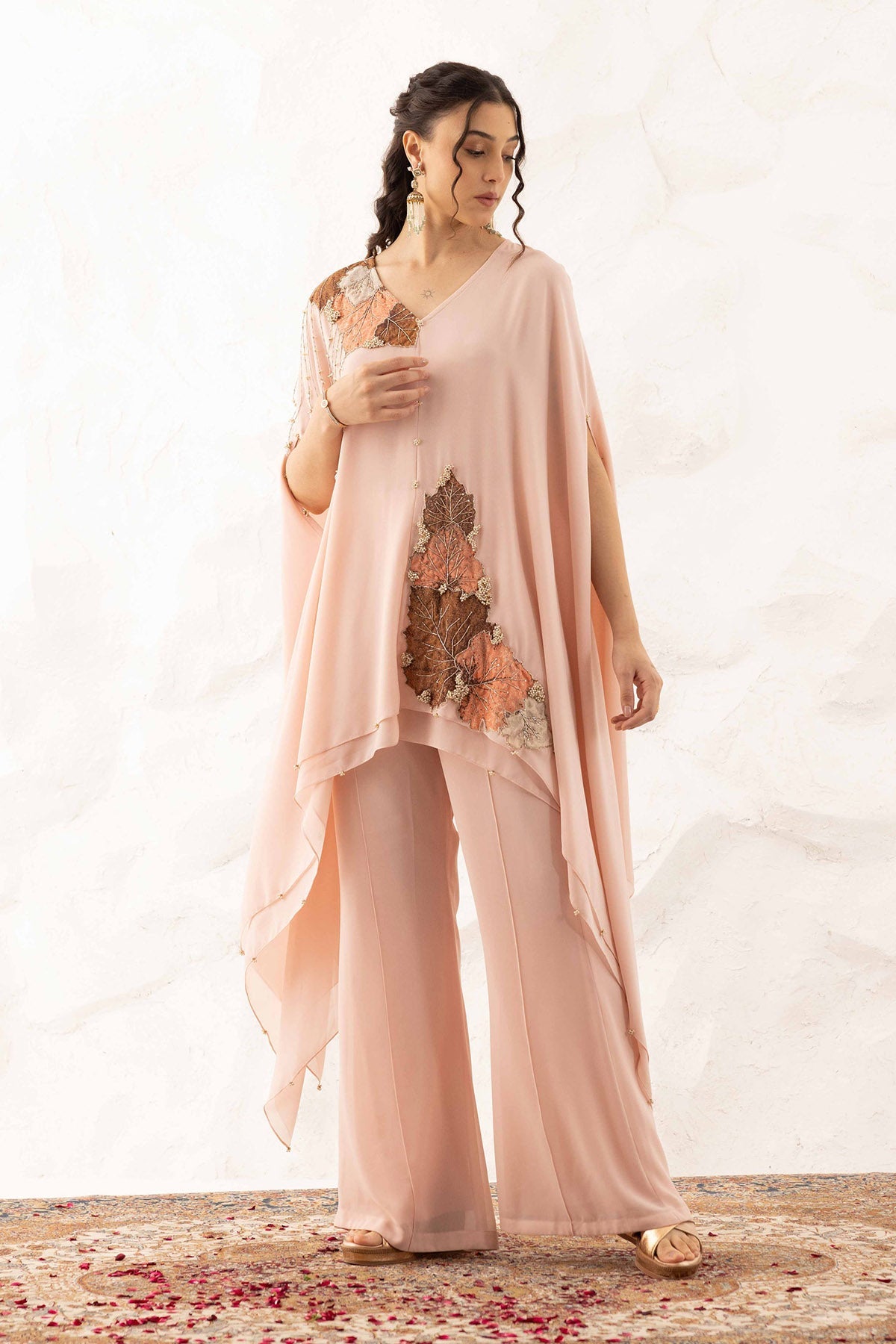 Buy Pink Embroidered Cape & Pants by Ajiesh Oberoi for women online at ScrollnShops