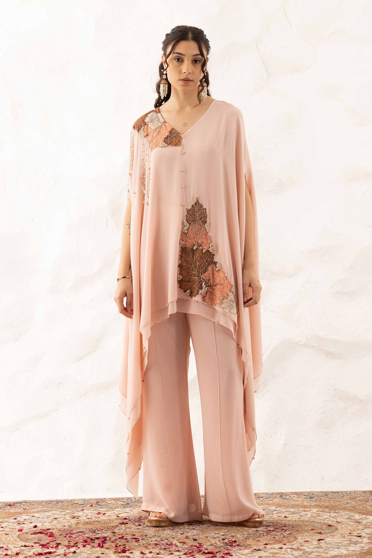 Pink Embroidered Cape & Pants