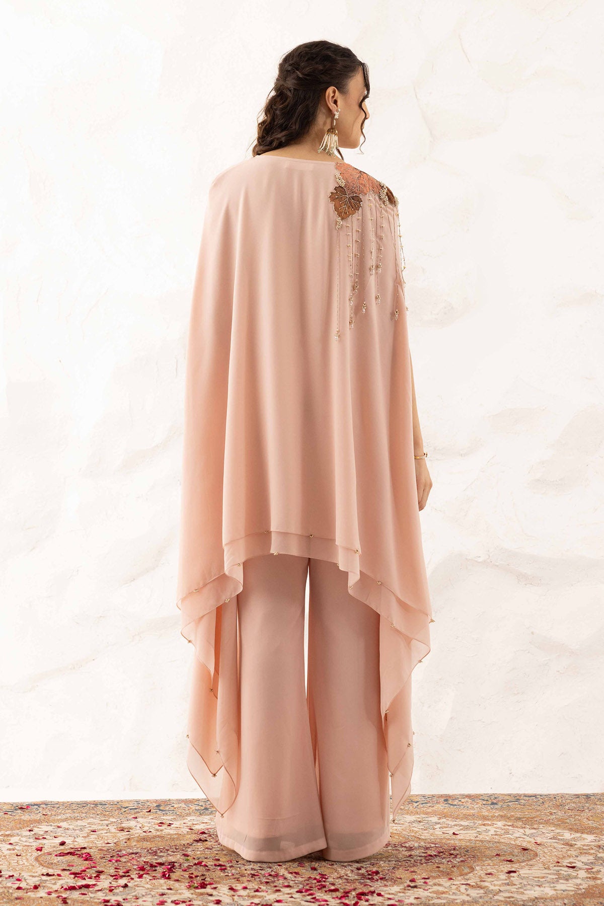 Pink Embroidered Cape & Pants
