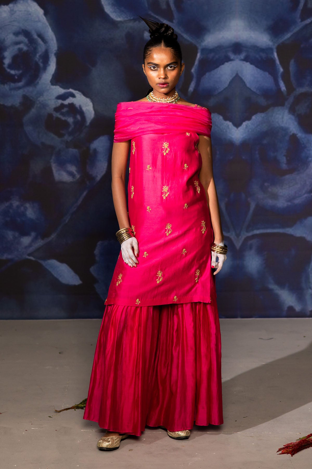 Pink Embroidered Chanderi Kurta