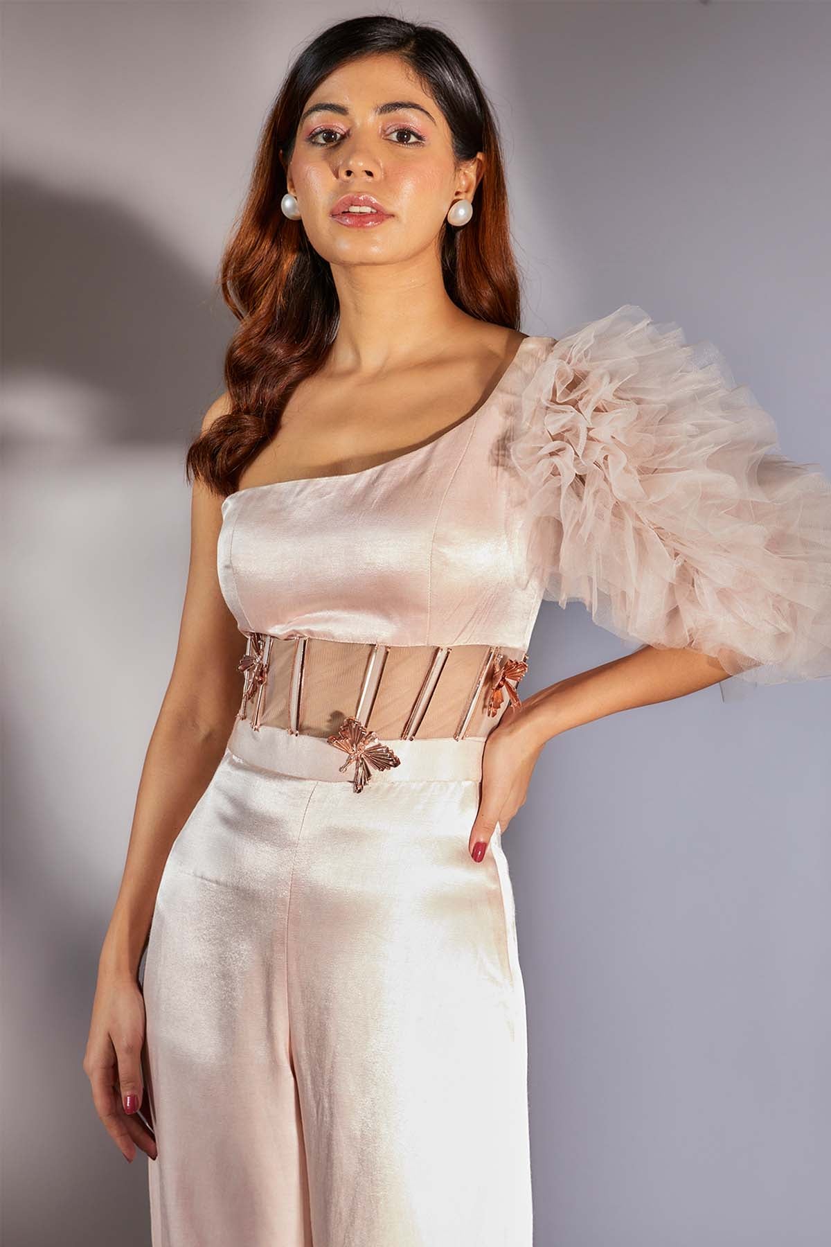 Pink Embroidered Corset Jumpsuit