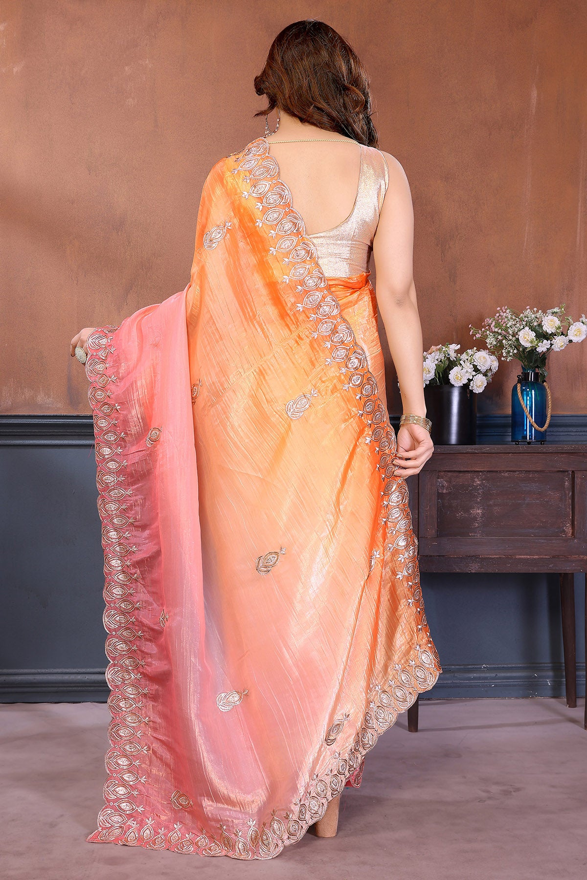 Pink Embroidered Crush Saree