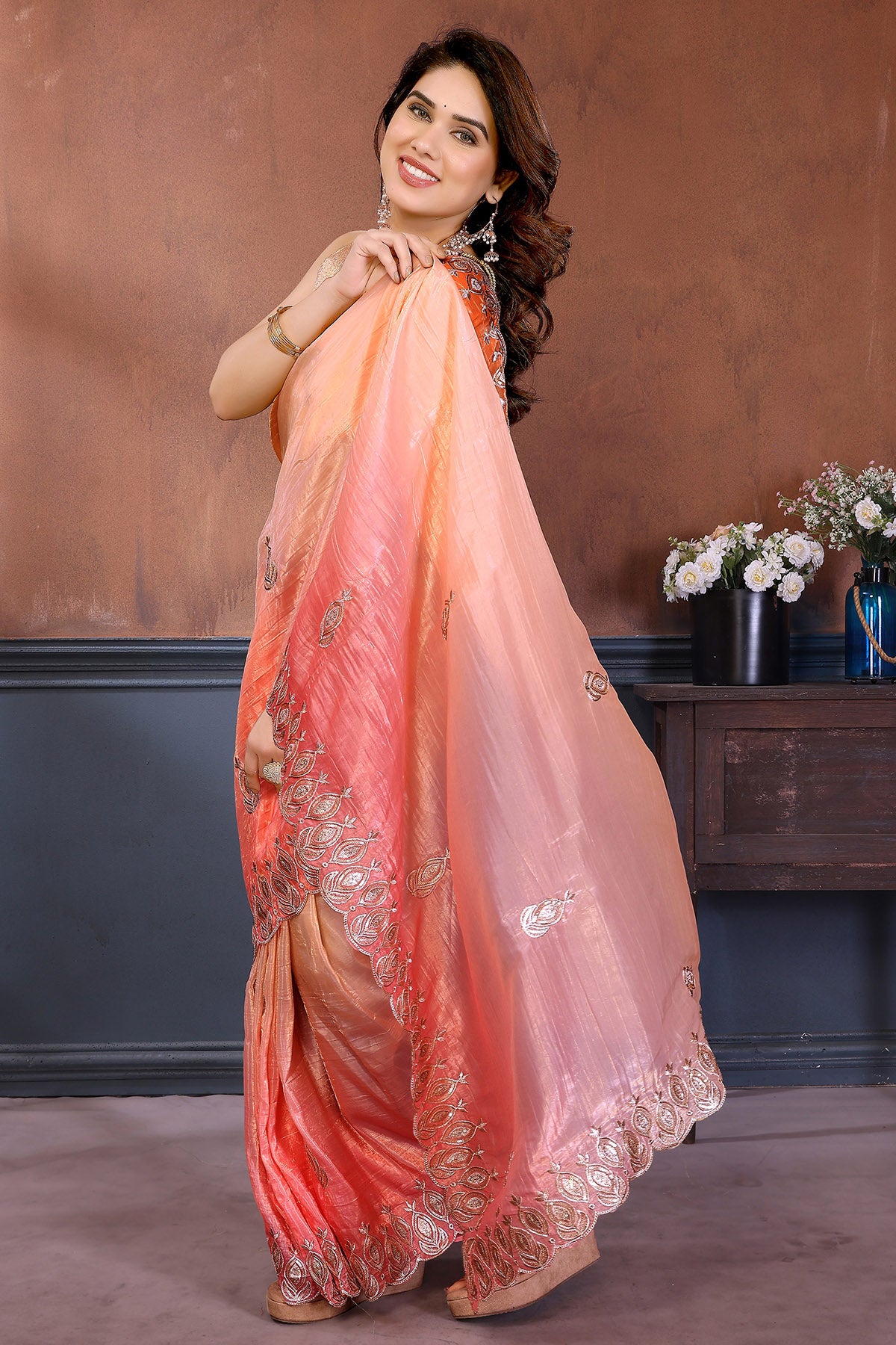 Pink Embroidered Crush Saree