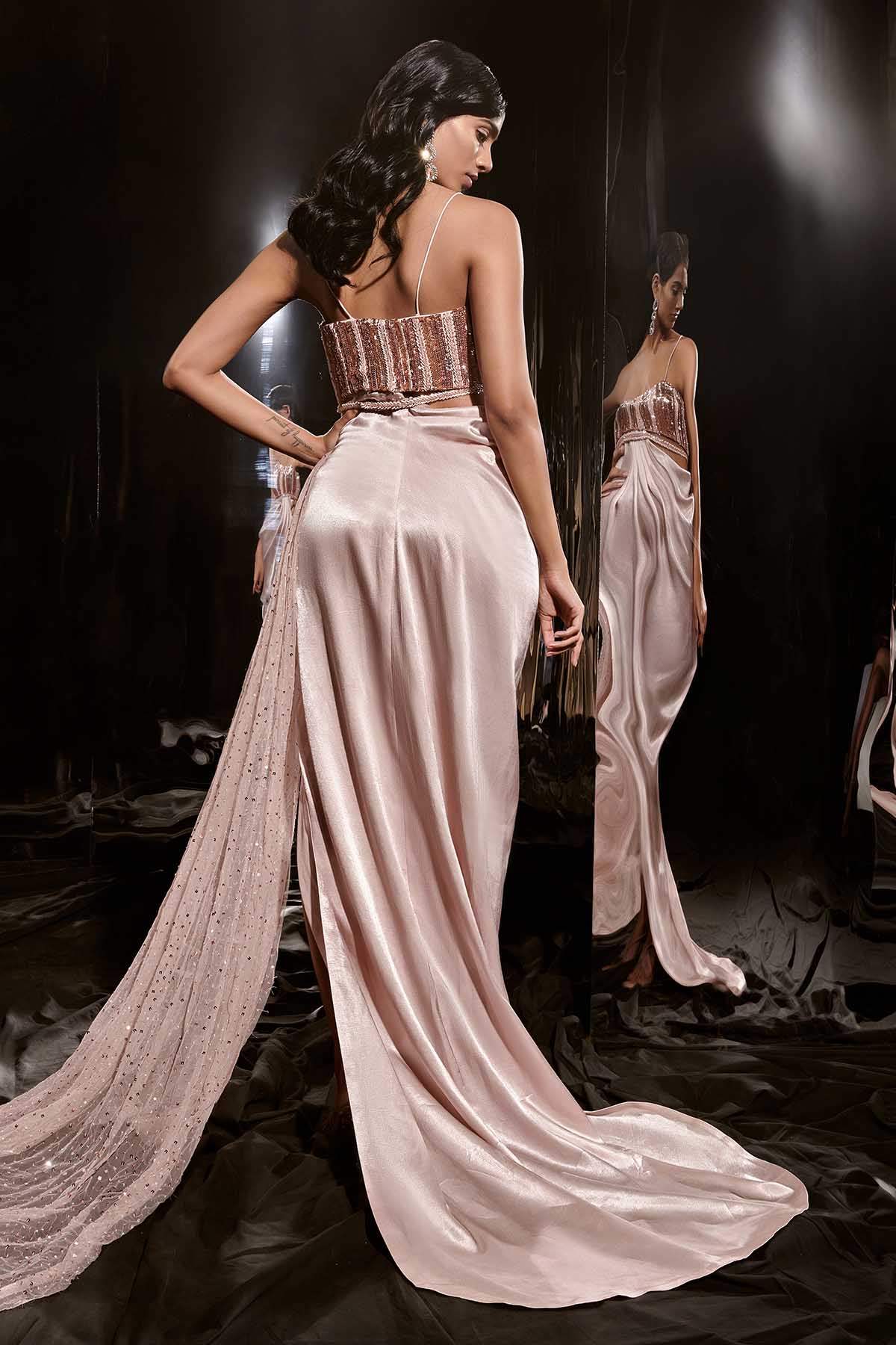 Pink Embroidered Drape Dress