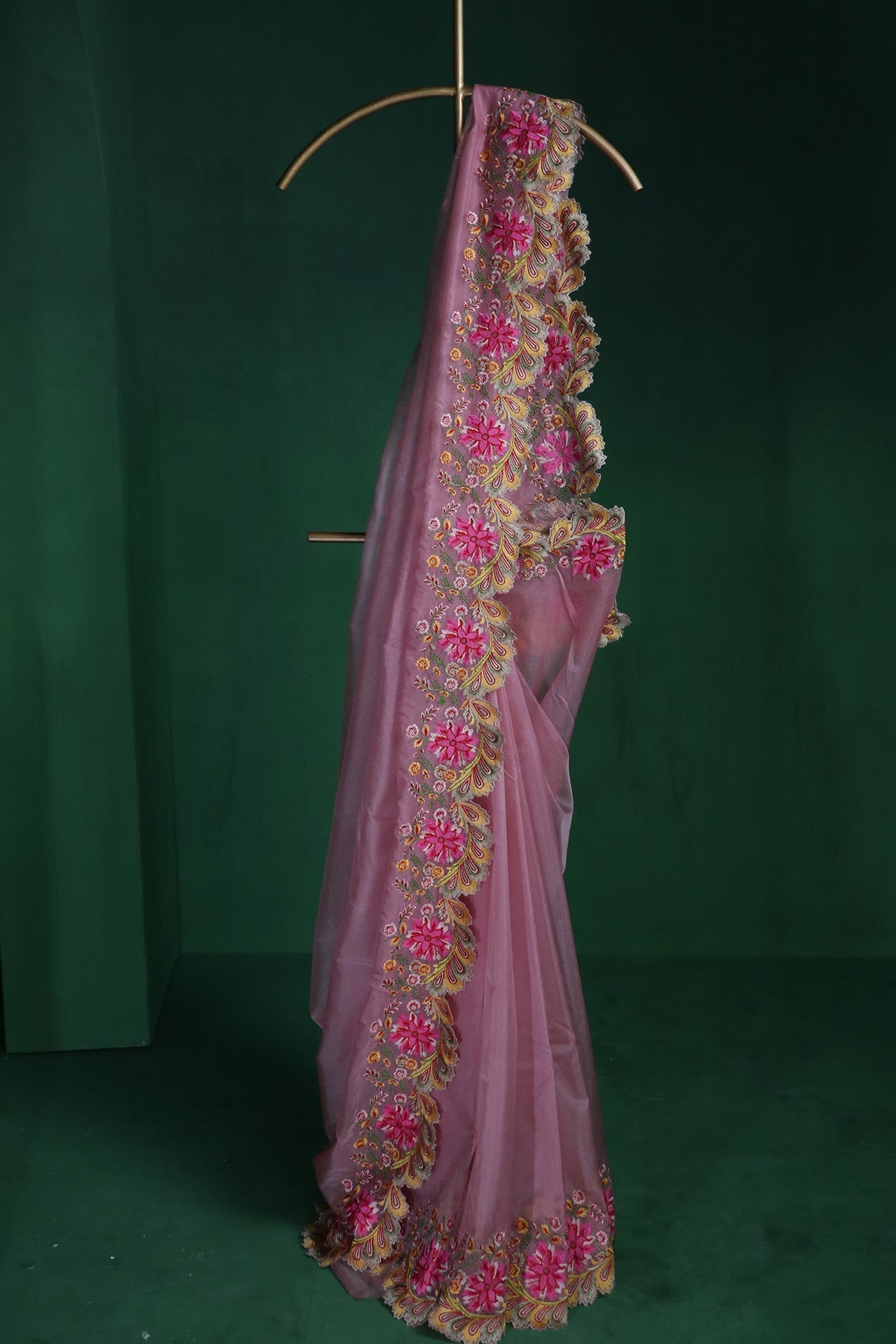 Buy Pink Embroidered Floral Saree for women by Ekagani Designer online available at scrollnshops
