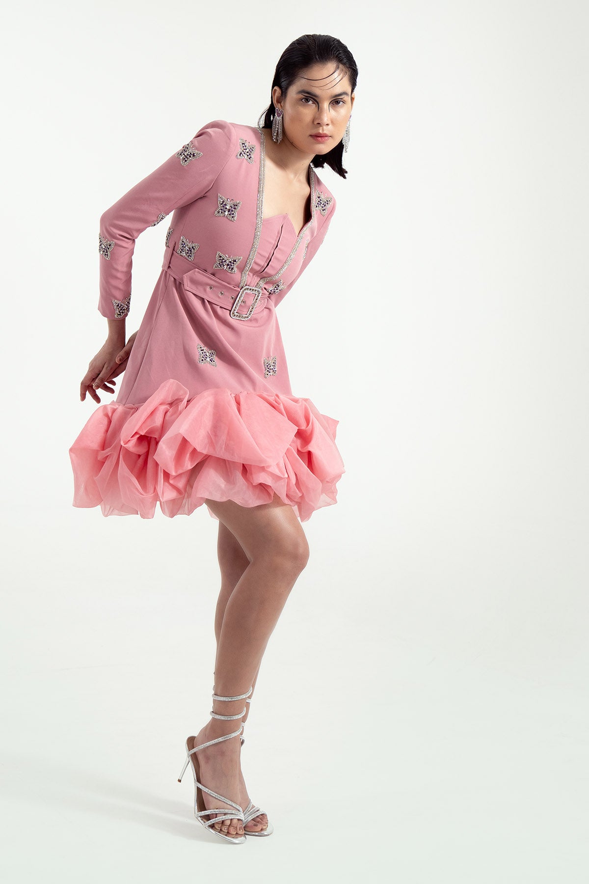 Pink Embroidered Frill Dress