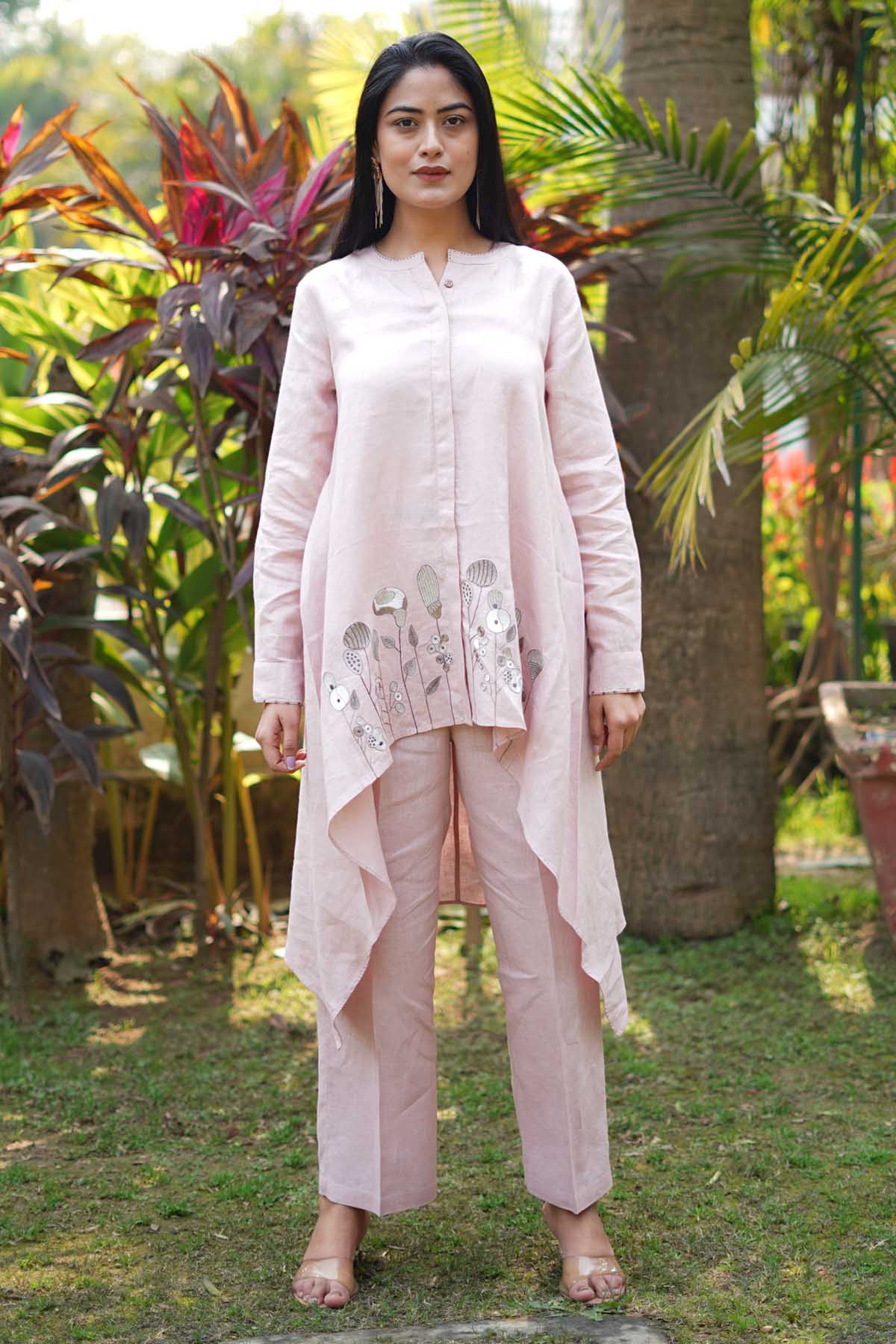 Buy Designer Pink Embroidered High Low Tunic Online