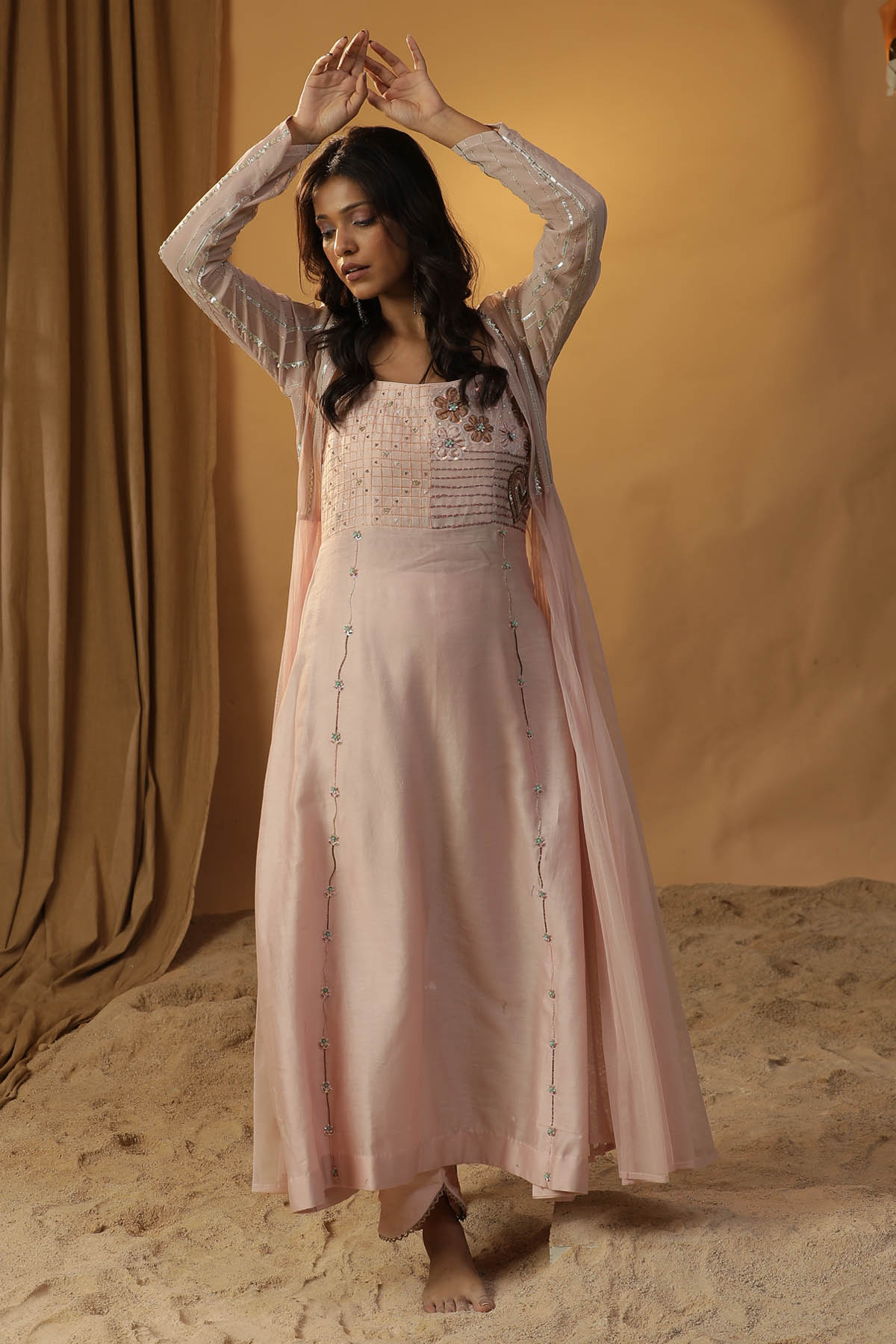 Arpita Sulakshana Pink Embroidered Jacket & Dress for women online at ScrollnShops