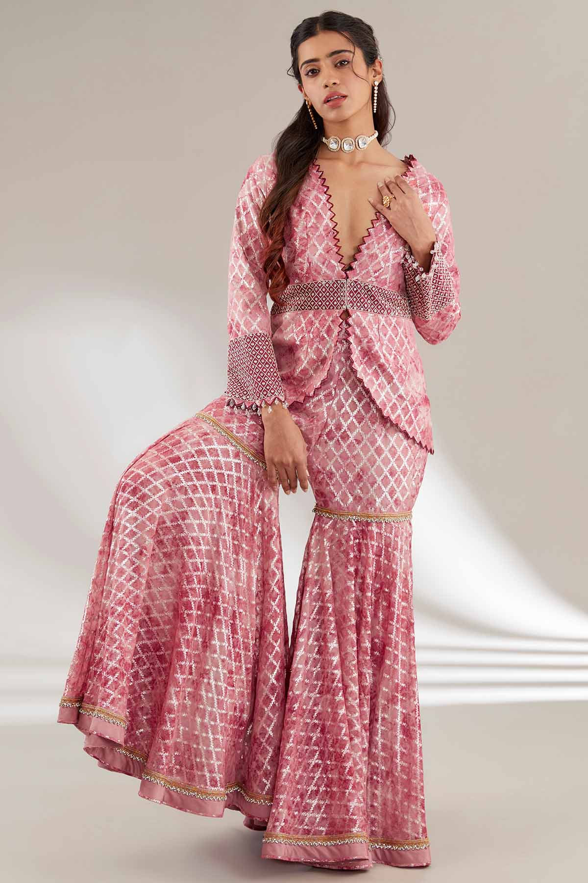 Buy Pink Embroidered Jacket & Garara by Ajiesh Oberoi for women online at ScrollnShops