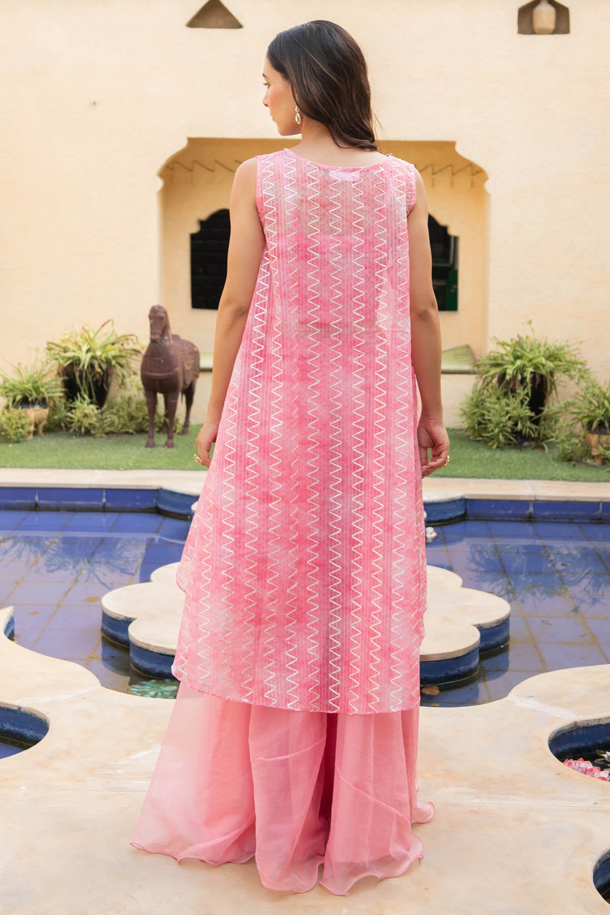 Pink Embroidered Jacket Set