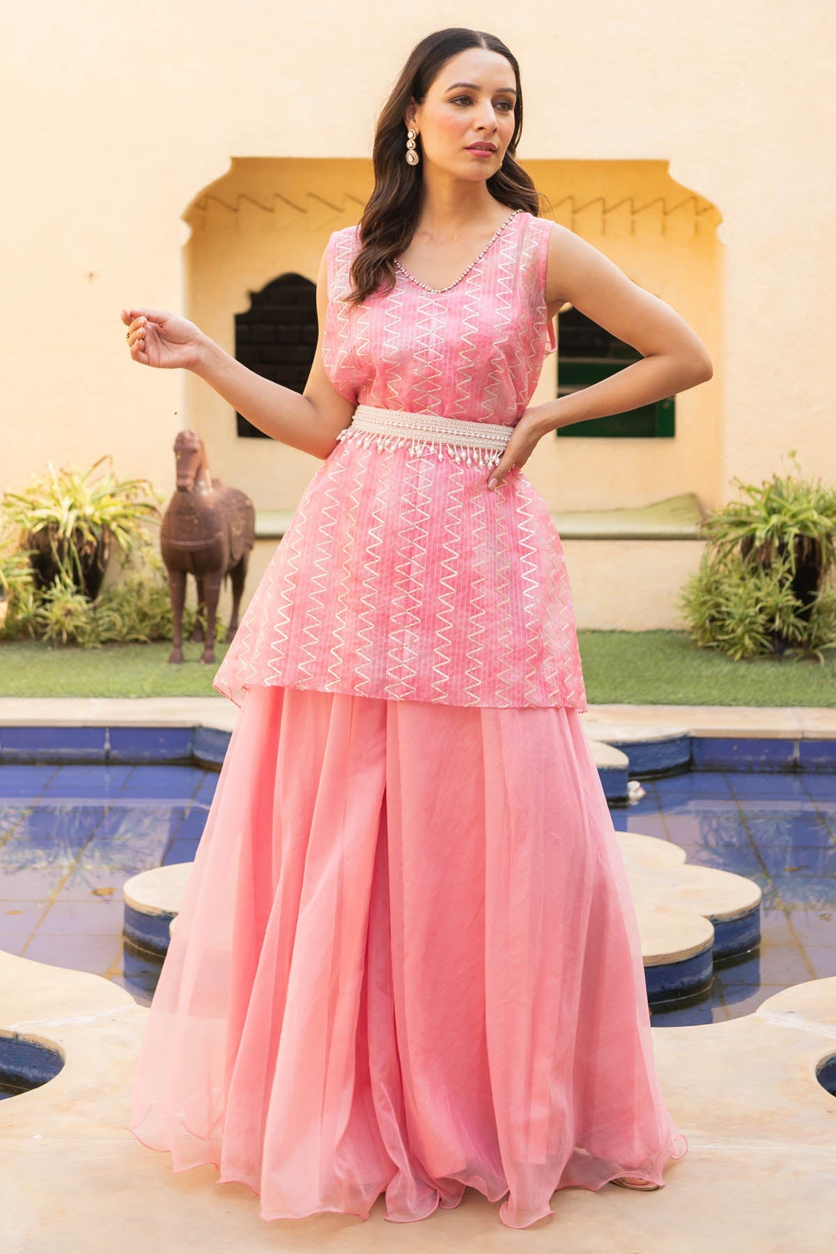 Buy Pink Embroidered Jacket Set Online