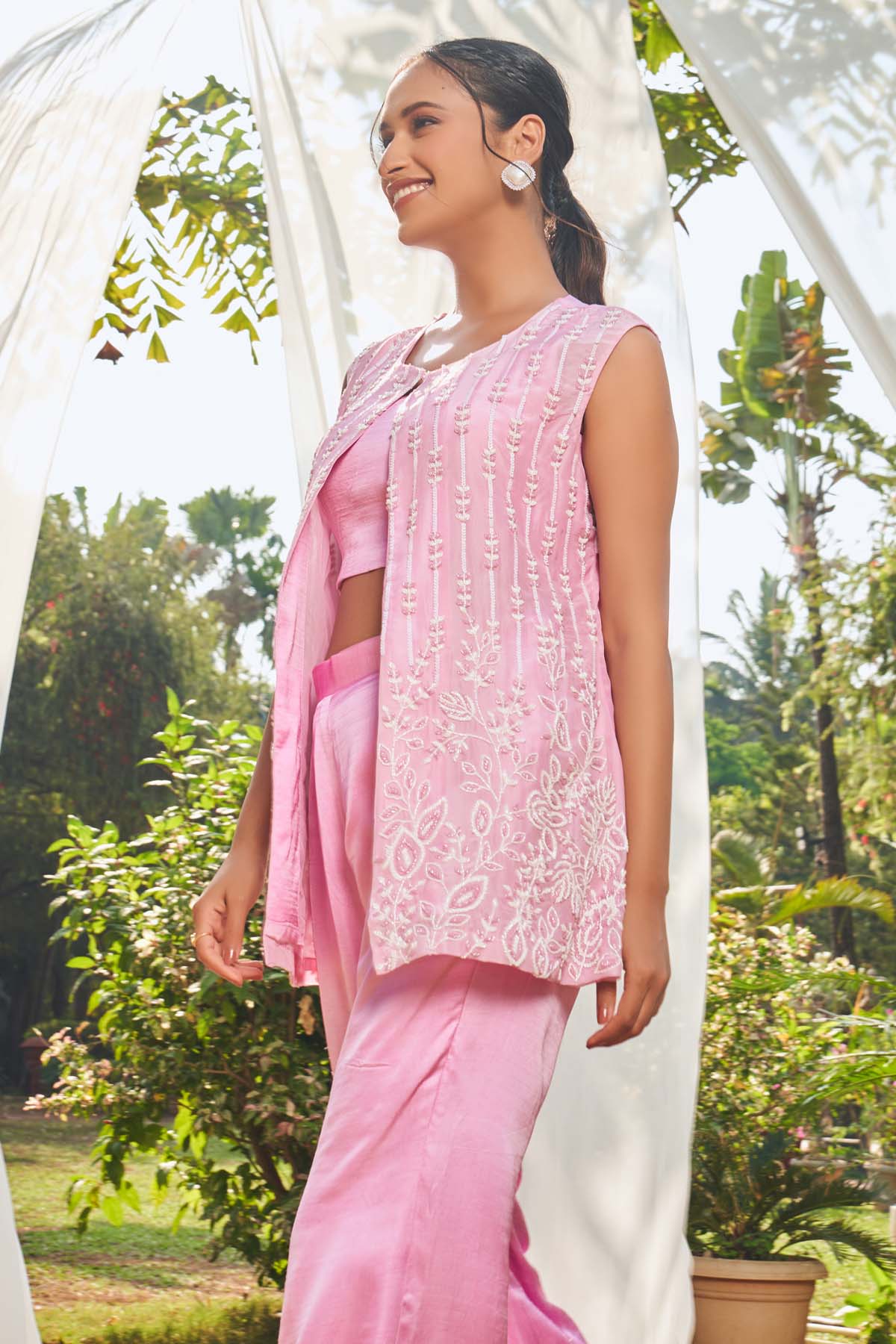 Baby Pink Embroidered Jacket Set