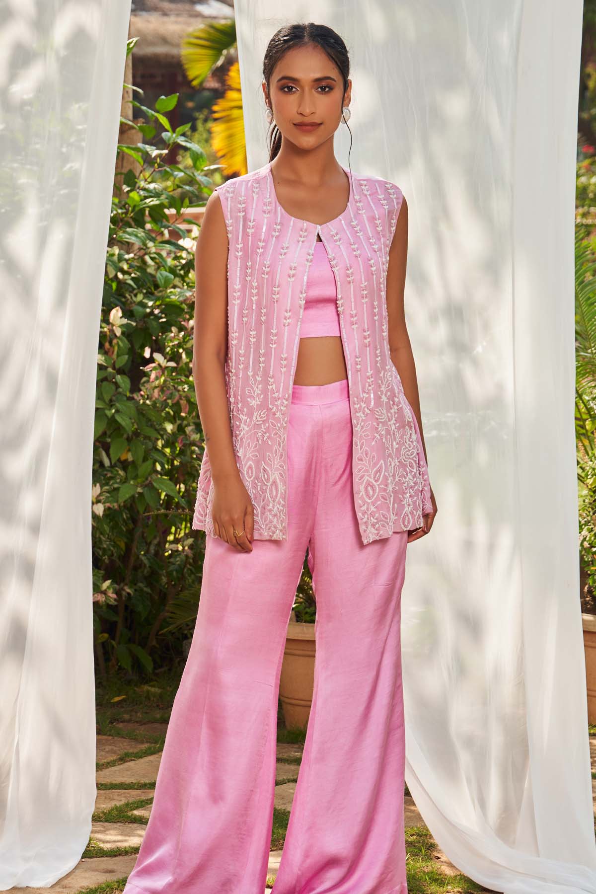 Baby Pink Embroidered Jacket Set