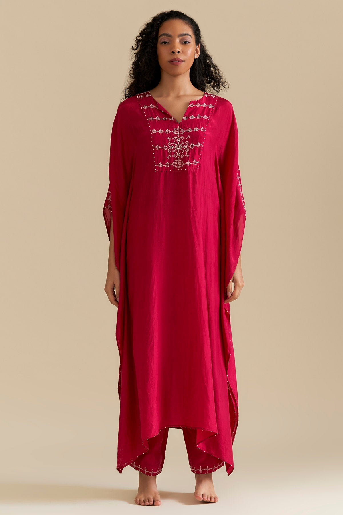 Srota by Srishti Aggarwal Pink Embroidered Kaftan & Pants for women online at ScrollnShops