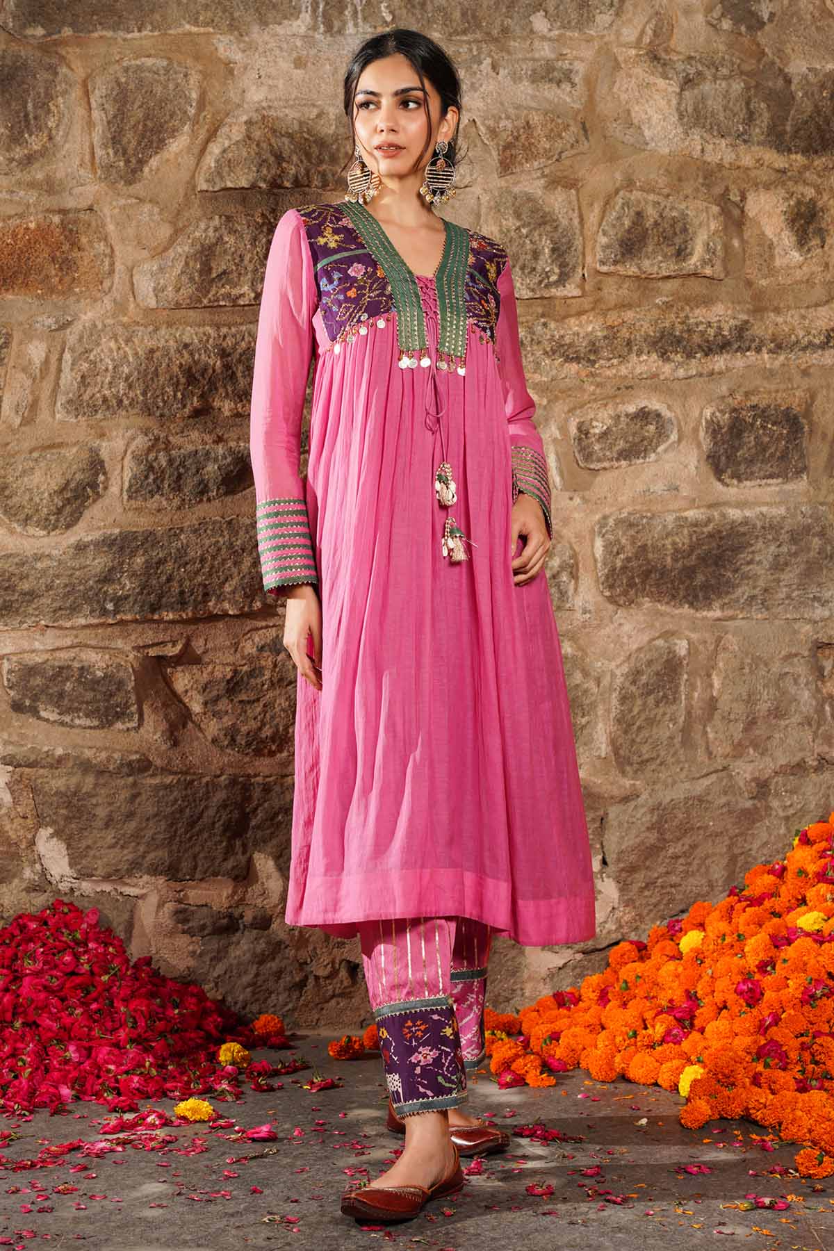 Seharre Pink Embroidered Kurta & Pants for women online at ScrollnShops