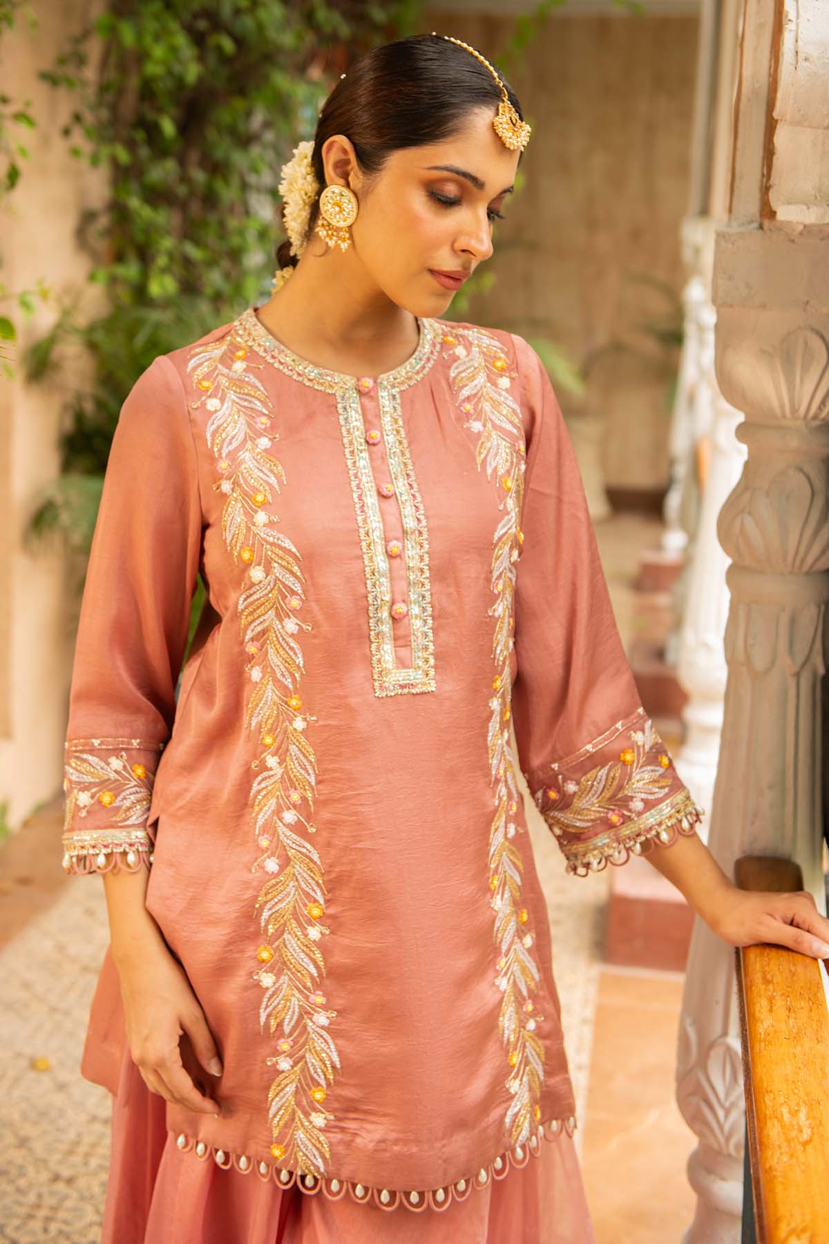 Old Rose Embroidered Kurta Set