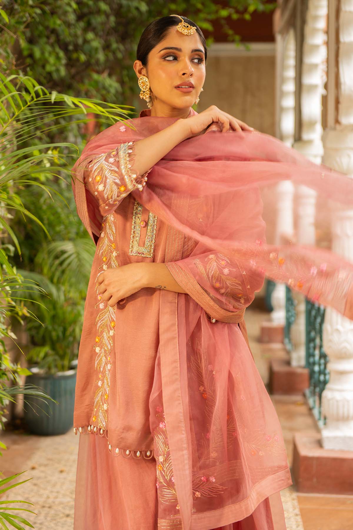 Old Rose Embroidered Kurta Set