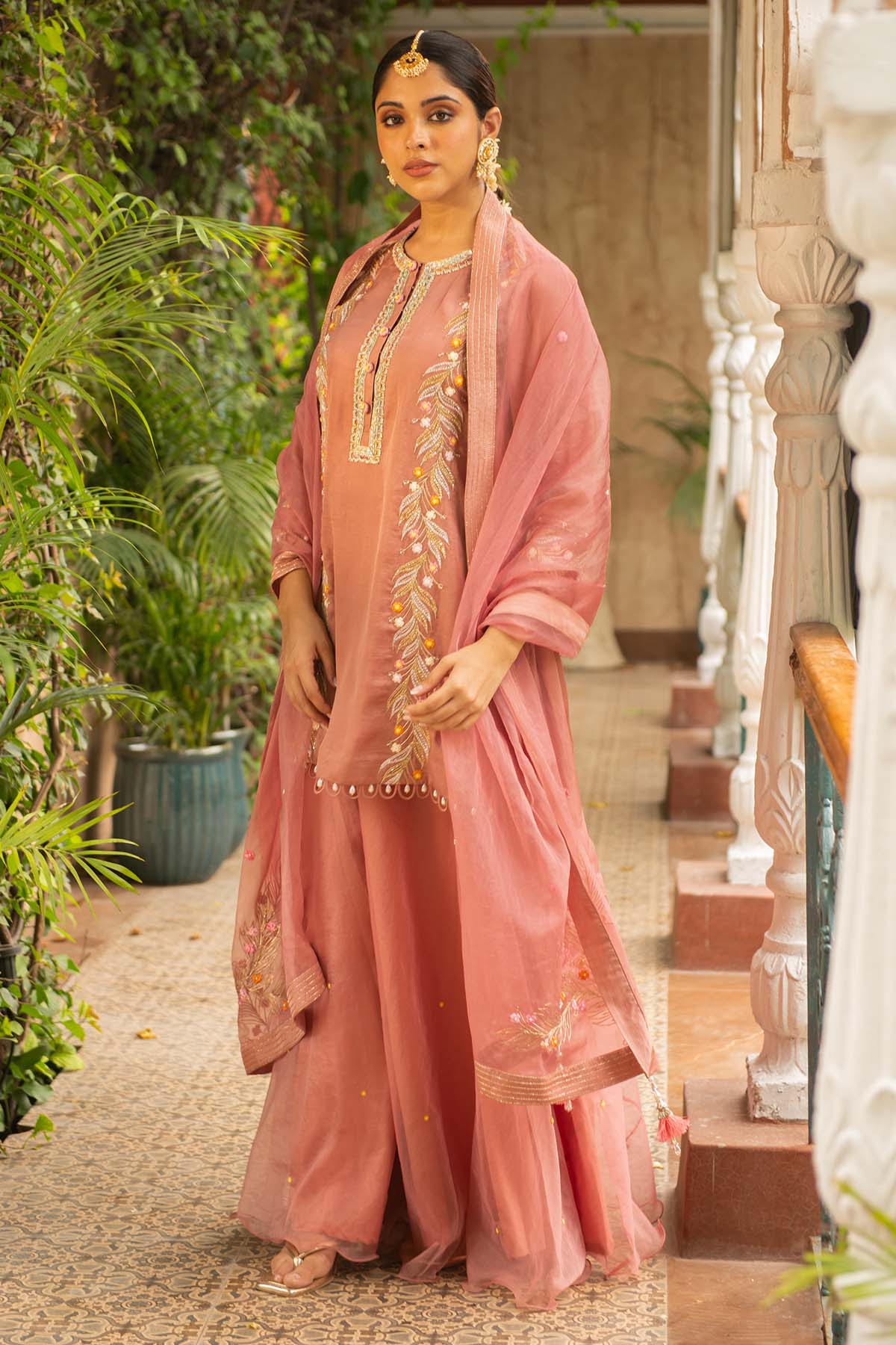 Old Rose Embroidered Kurta Set