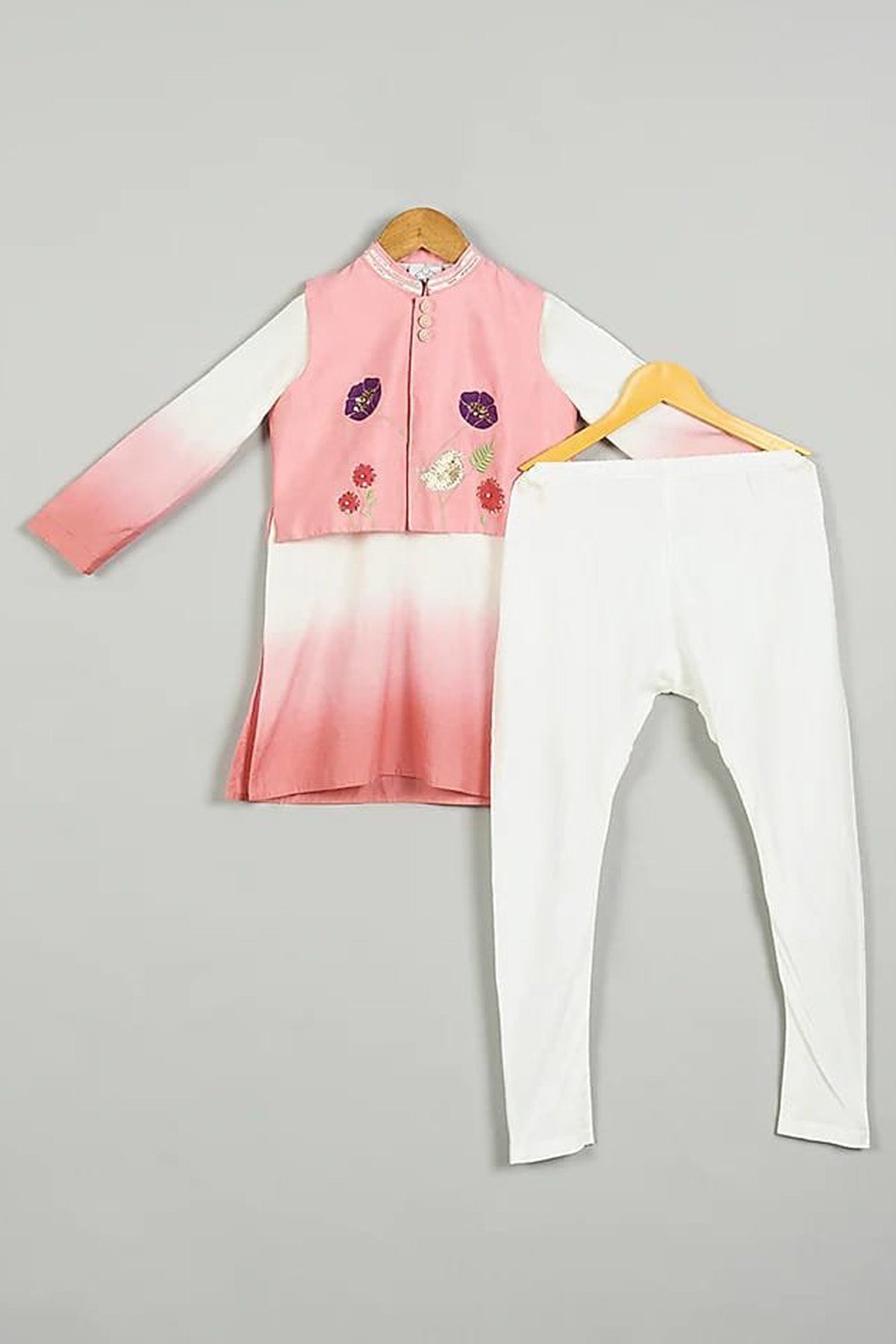 Designer Little Brats Pink Embroidered Kurta Set For Kids Available online at ScrollnShops