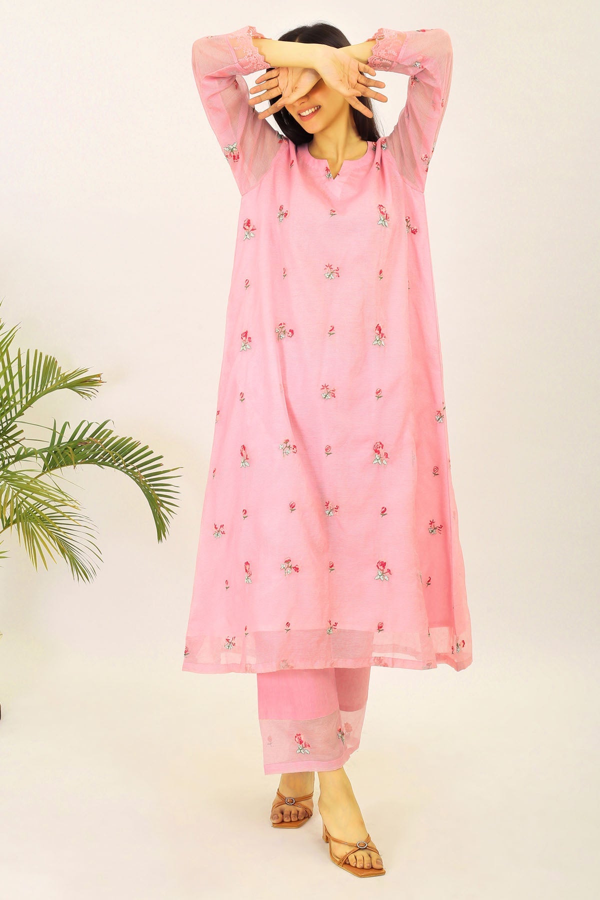 Simply Kitsch Pink Embroidered Kurta Set For Women Online At ScrollnShops