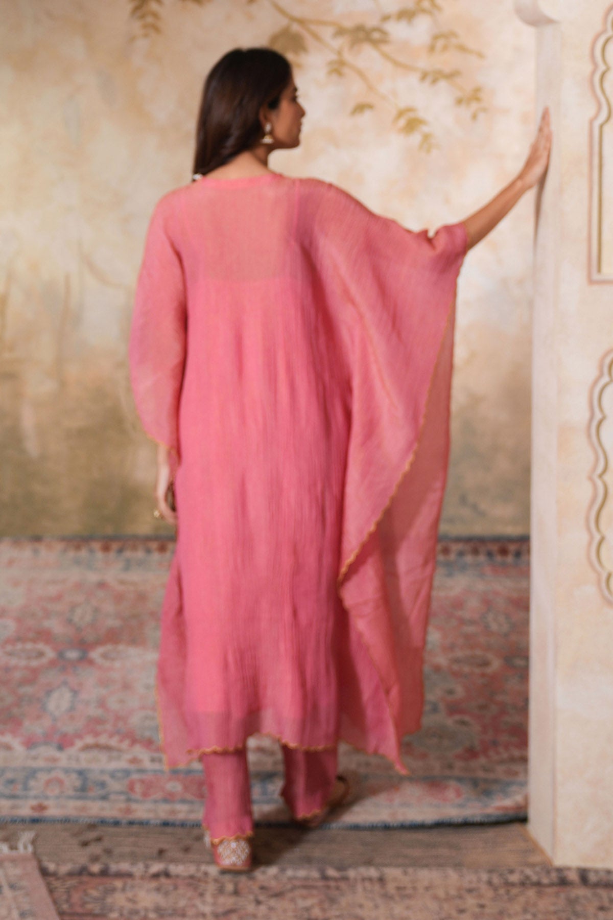 Pink Embroidered Long Kaftan