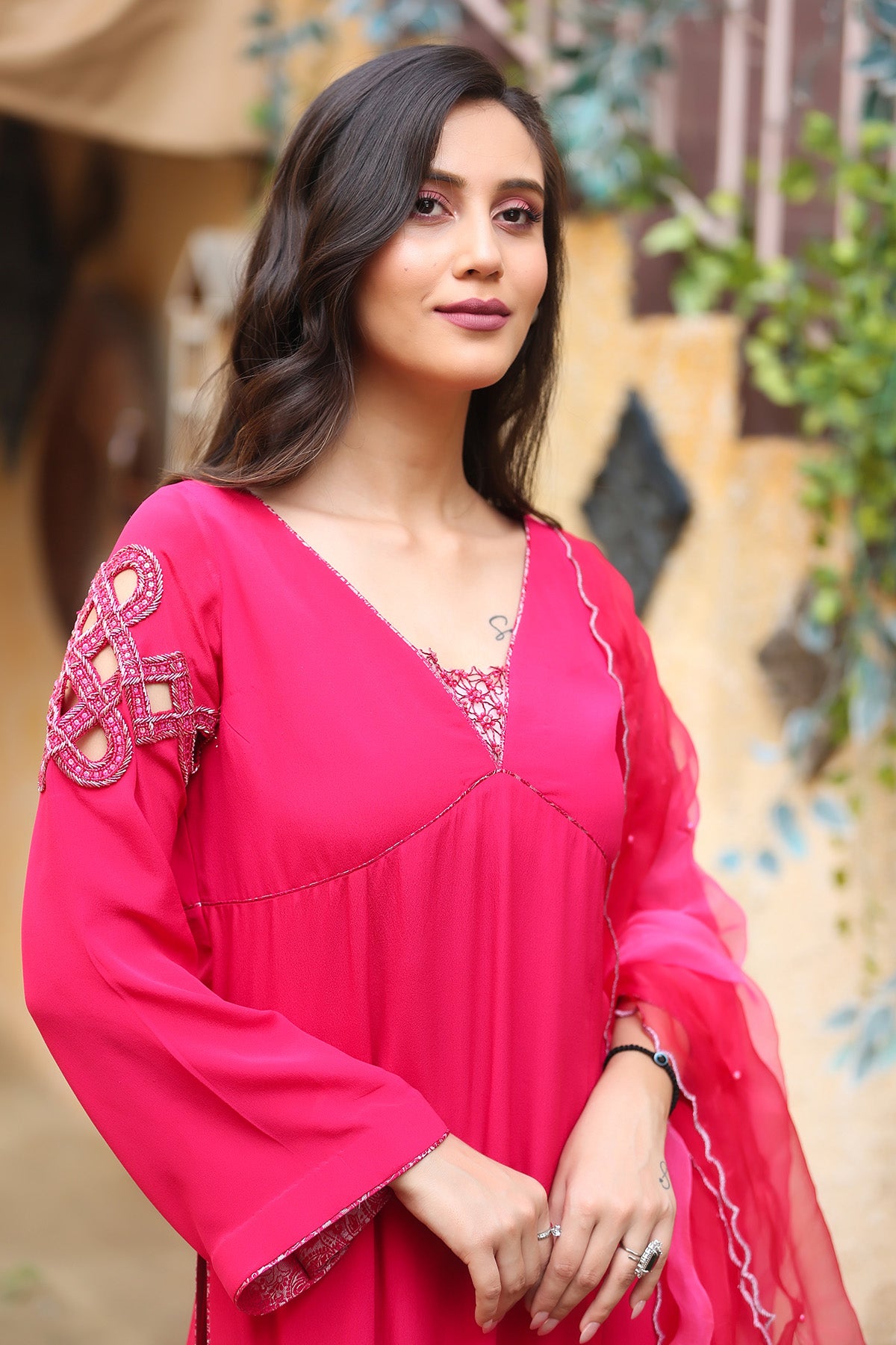 Pink Celtic Embroidered Long Kurta Set
