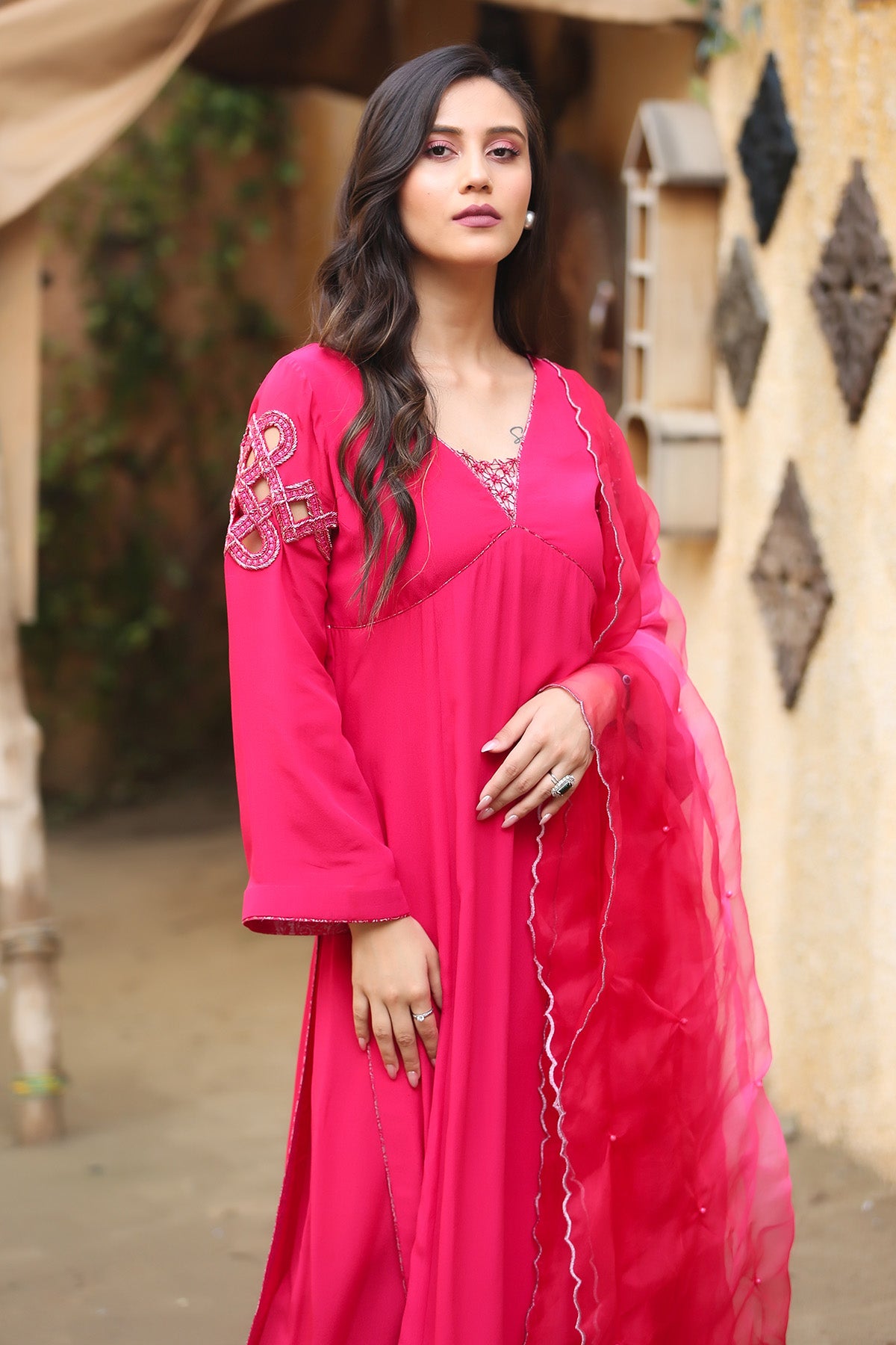 Pink Celtic Embroidered Long Kurta Set