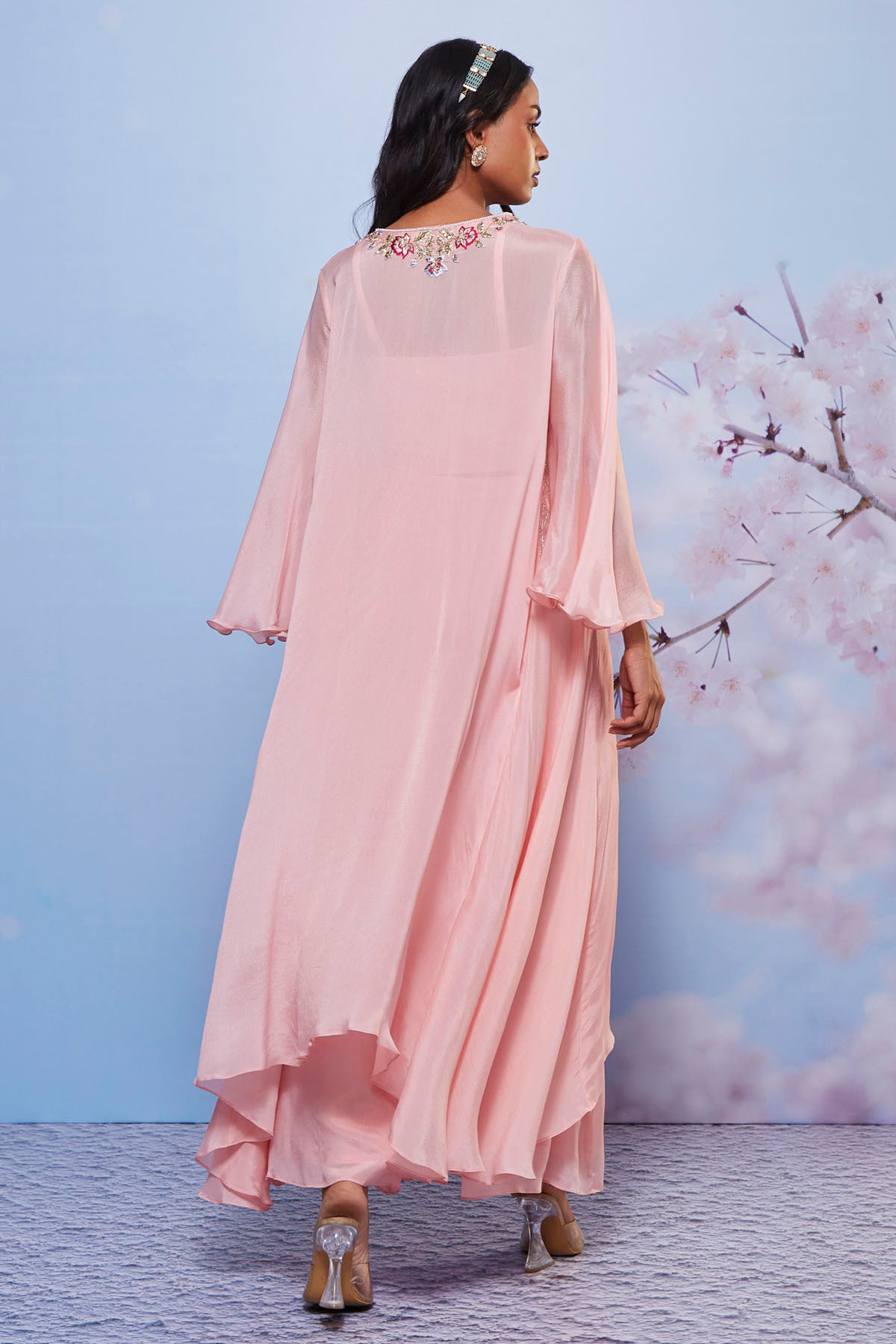 Pink Embroidered Long Kurta Set