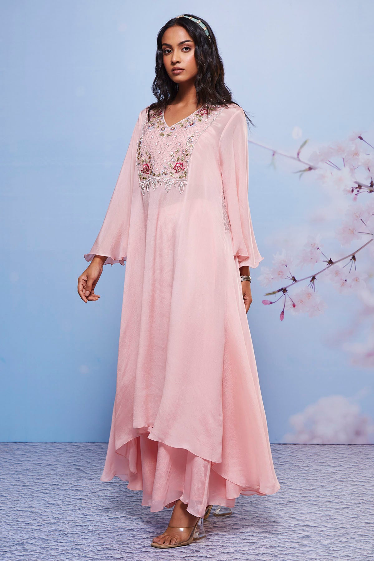 Pink Embroidered Long Kurta Set