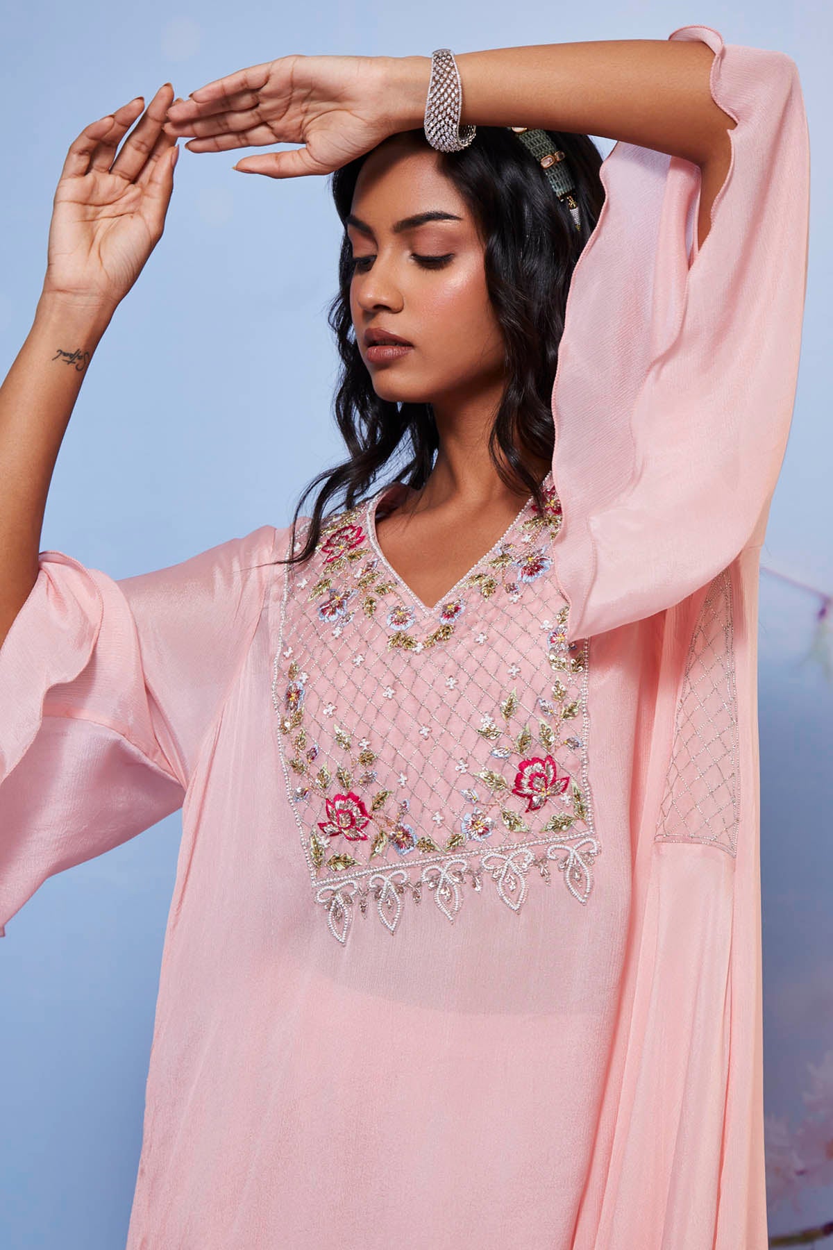 Pink Embroidered Long Kurta Set