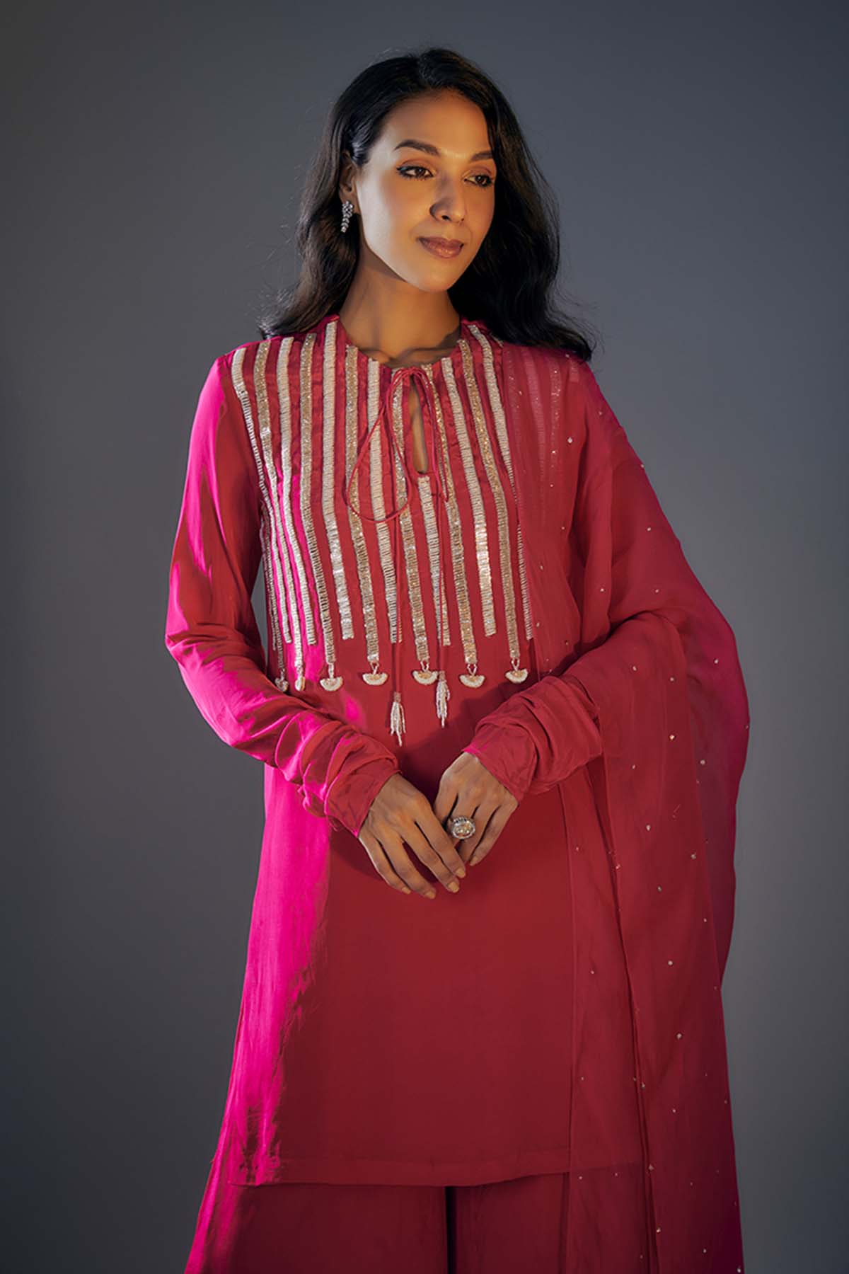 Pink Embroidered Palazzo Set