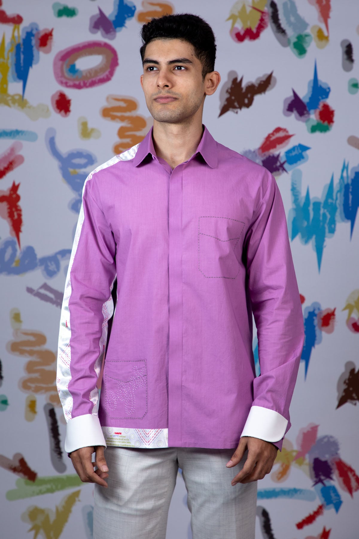 Arya Giri Ivory Embroidered Pocket Shirts for men online at ScrollnShops