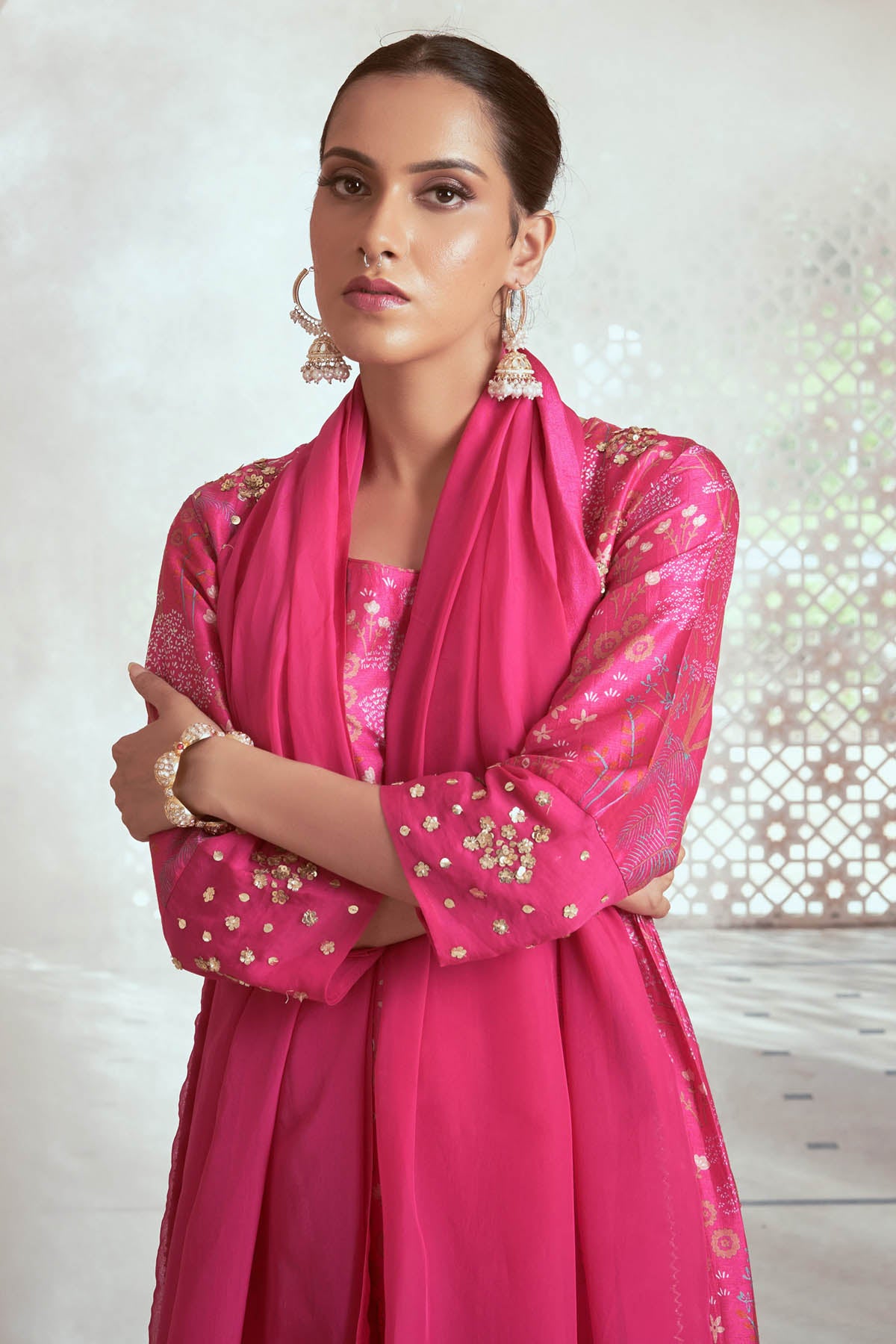 Pink Embroidered Print Kurta Set