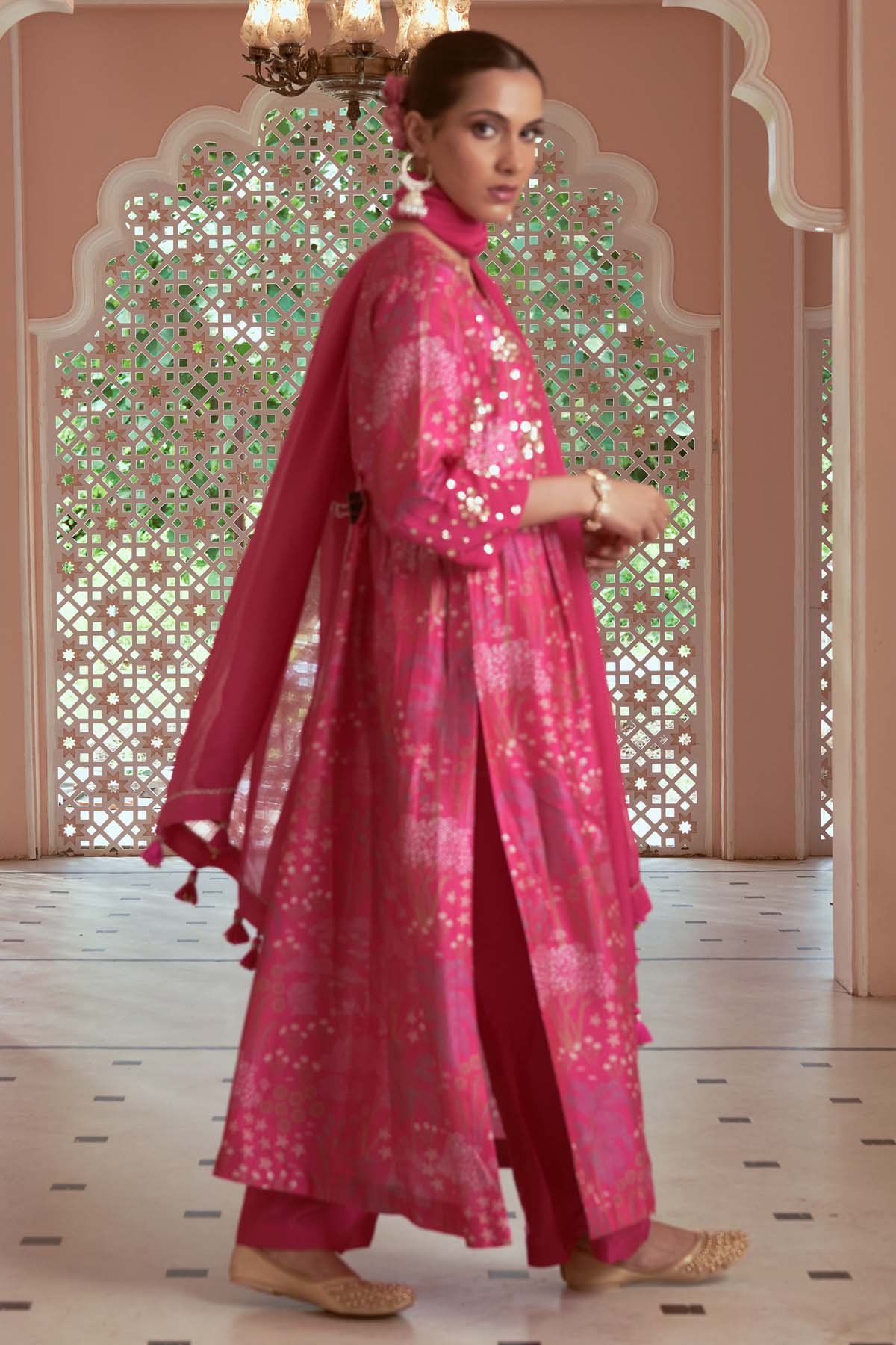 Pink Embroidered Print Kurta Set