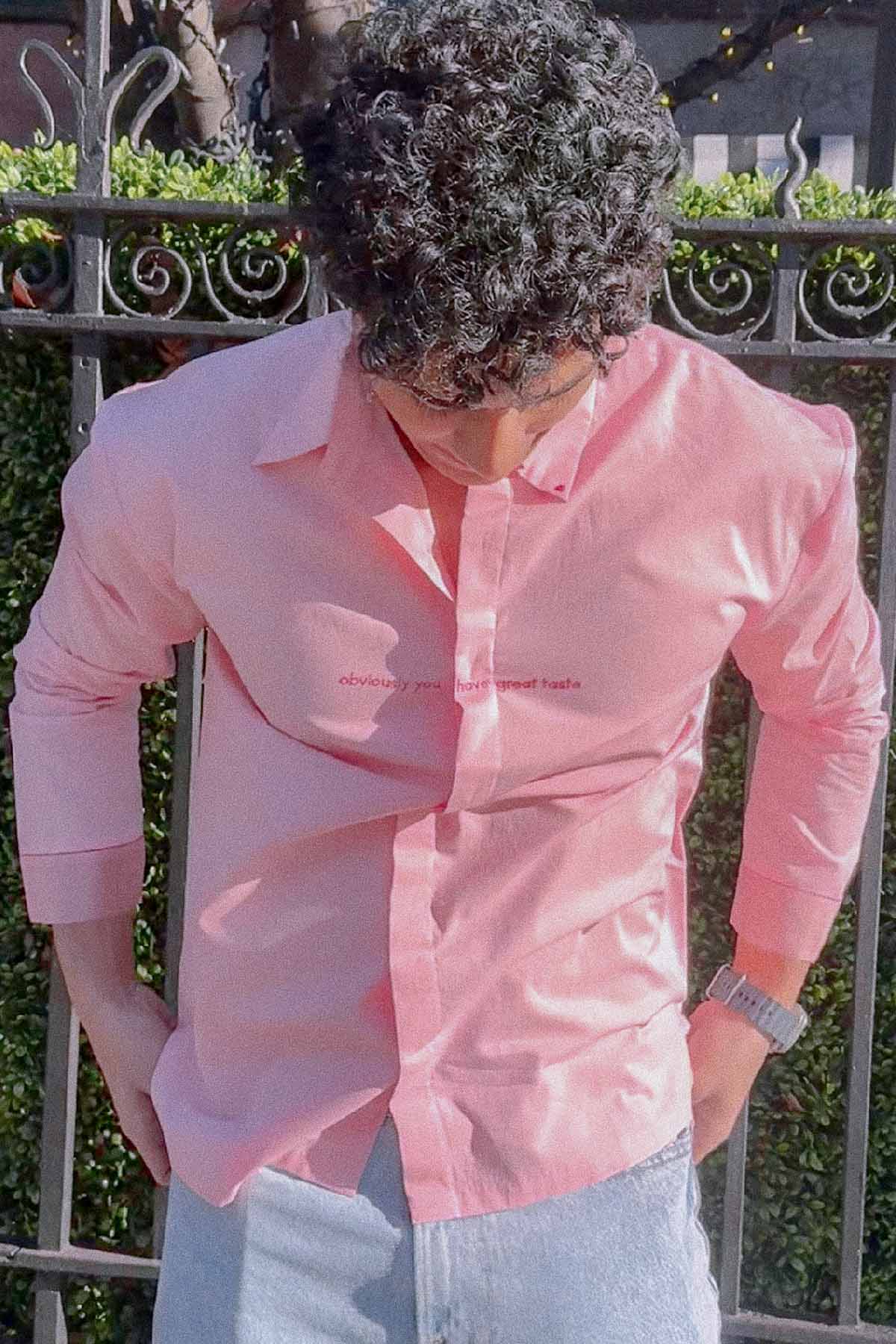 Pink Embroidered Relaxed Shirt