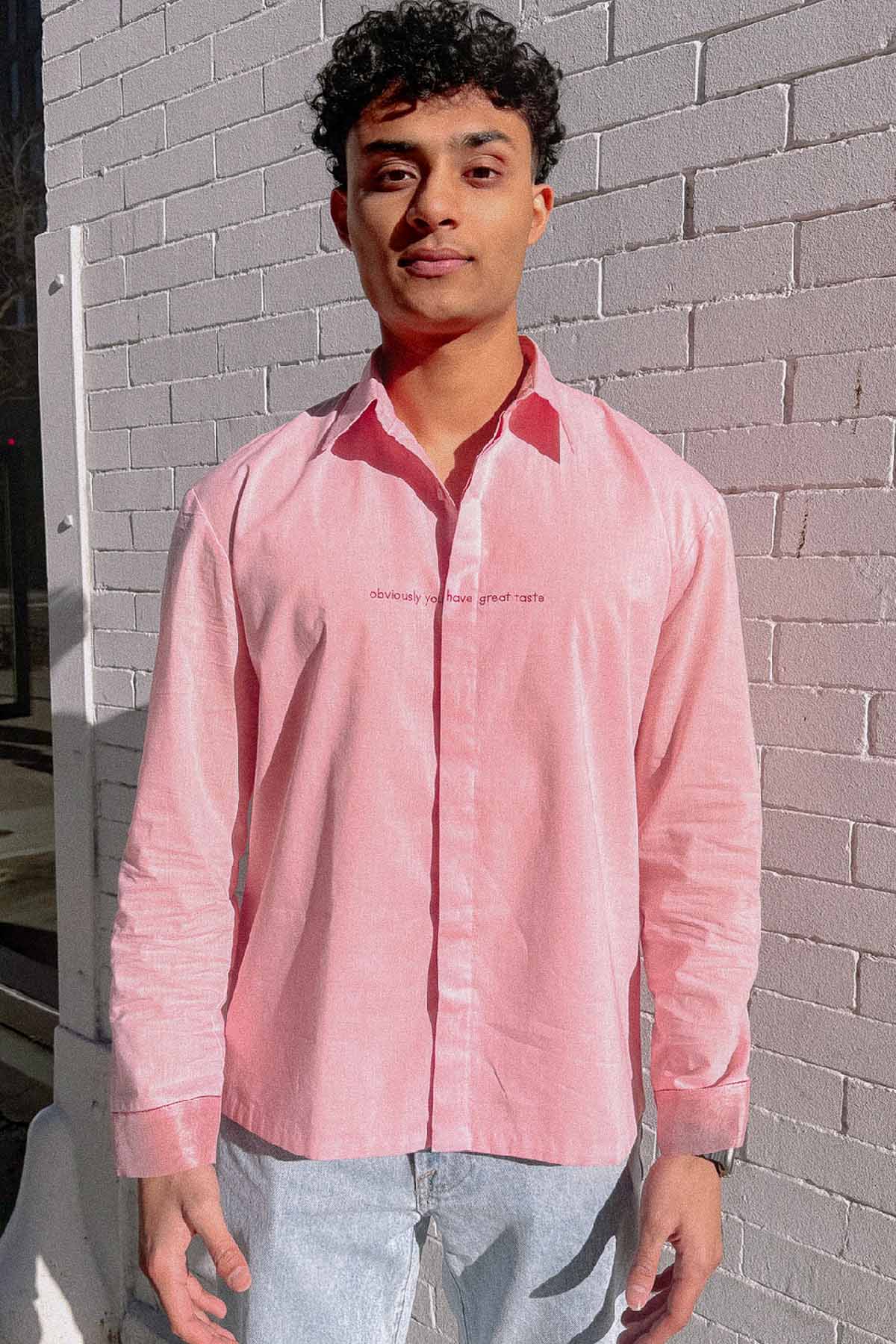 Arya Giri Pink Embroidered Relaxed Shirt for men online at ScrollnShops