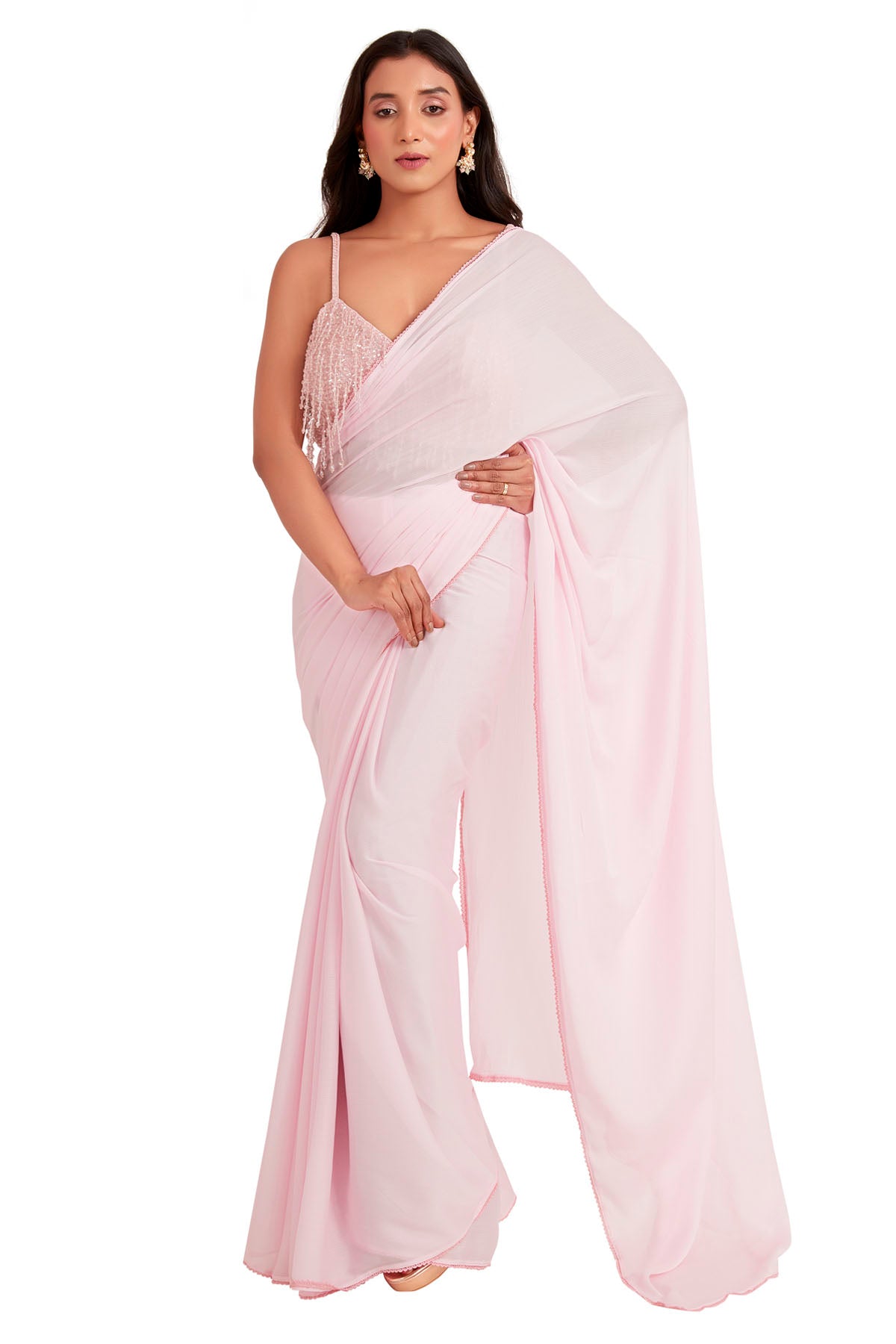 Vastra by Mala Munde Embroidered Pink Saree & Blouse for women online at ScrollnShops