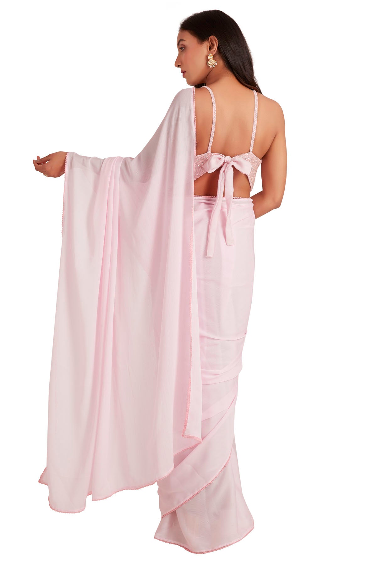 Embroidered Pink Saree & Blouse