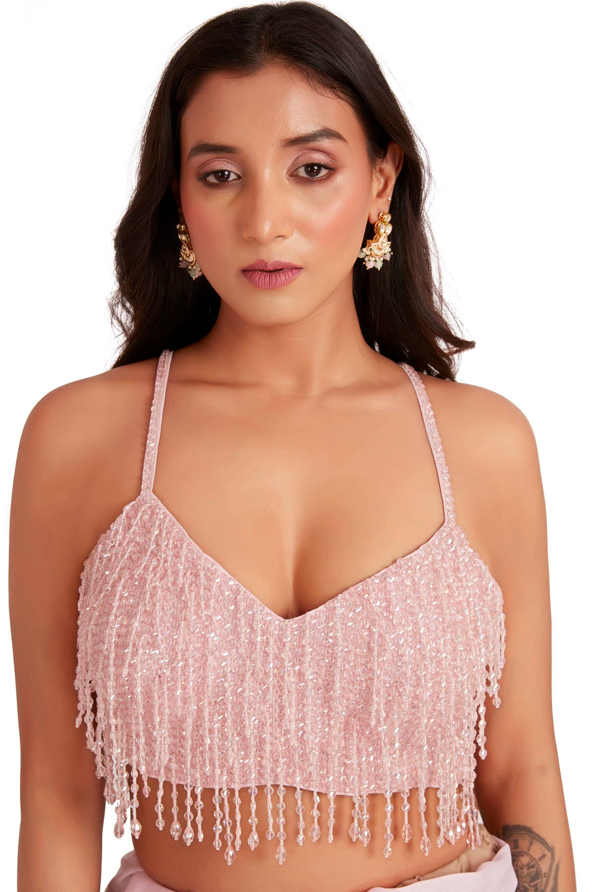 Embroidered Pink Saree & Blouse