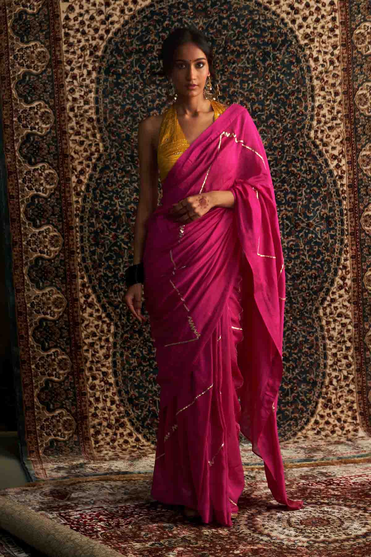 Rani Pink Mirror Saree & Blouse