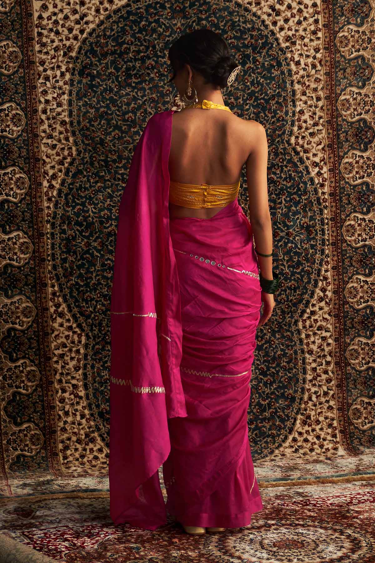 Rani Pink Mirror Saree & Blouse
