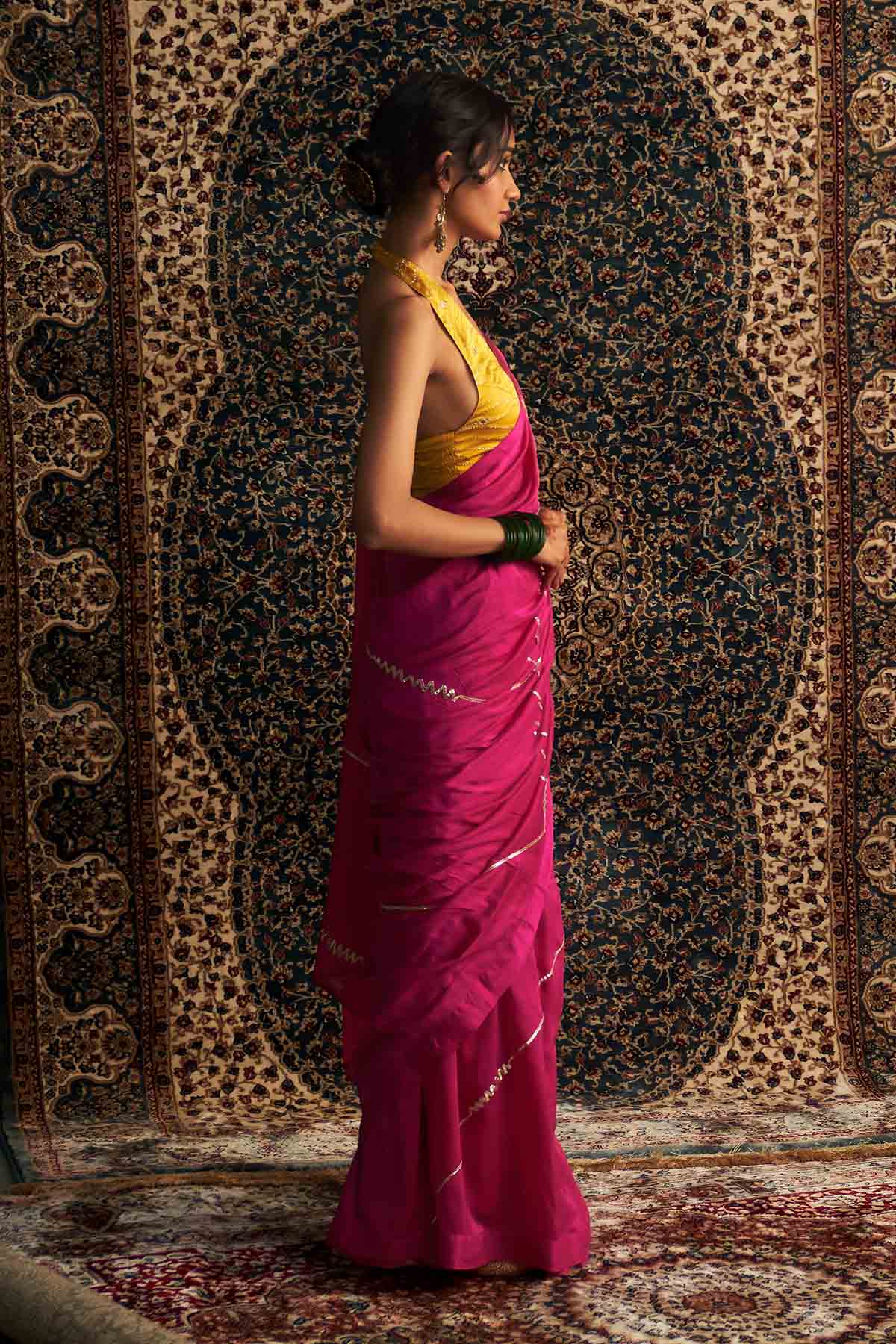 Rani Pink Mirror Saree & Blouse