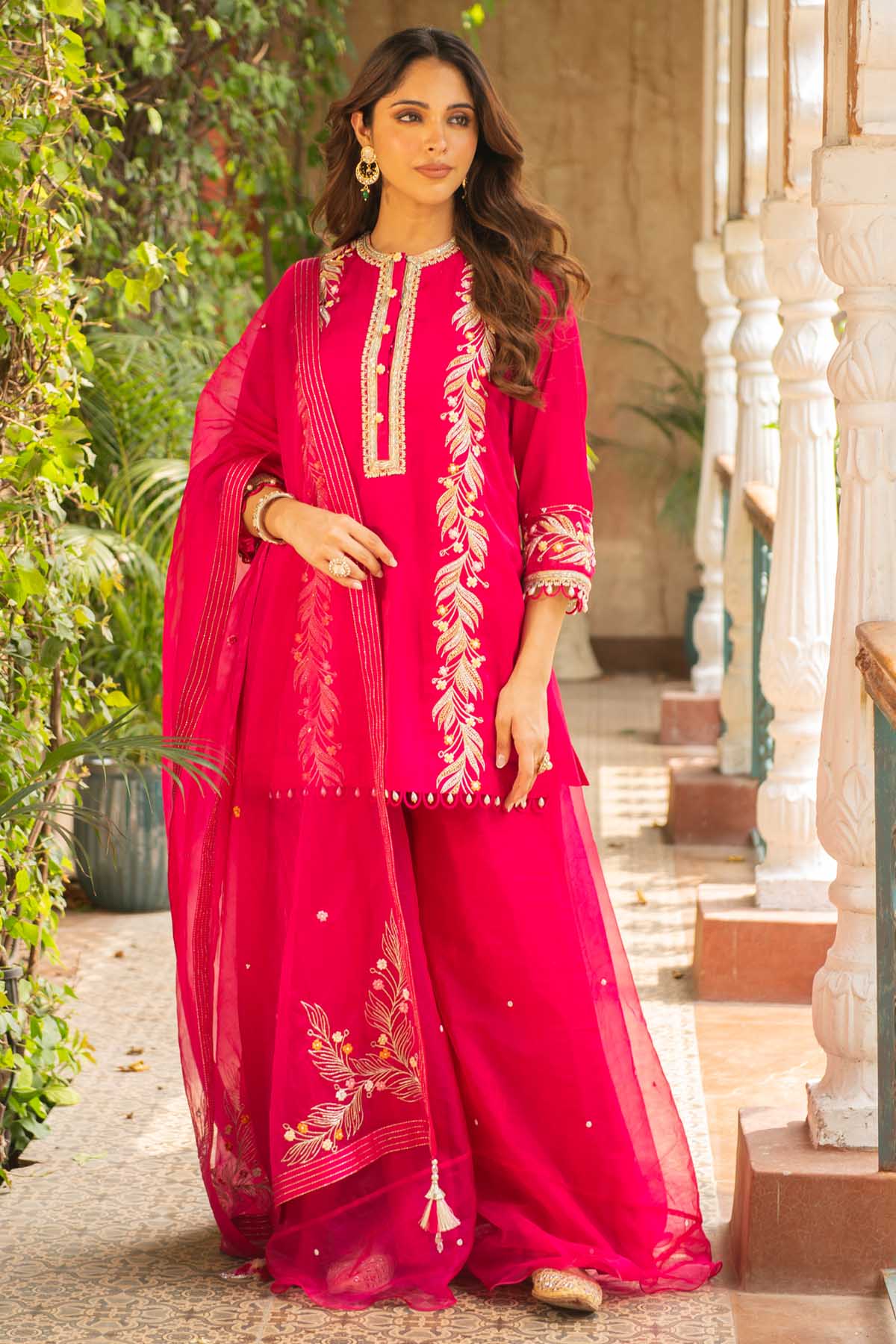 Pink Embroidered Sharara Set