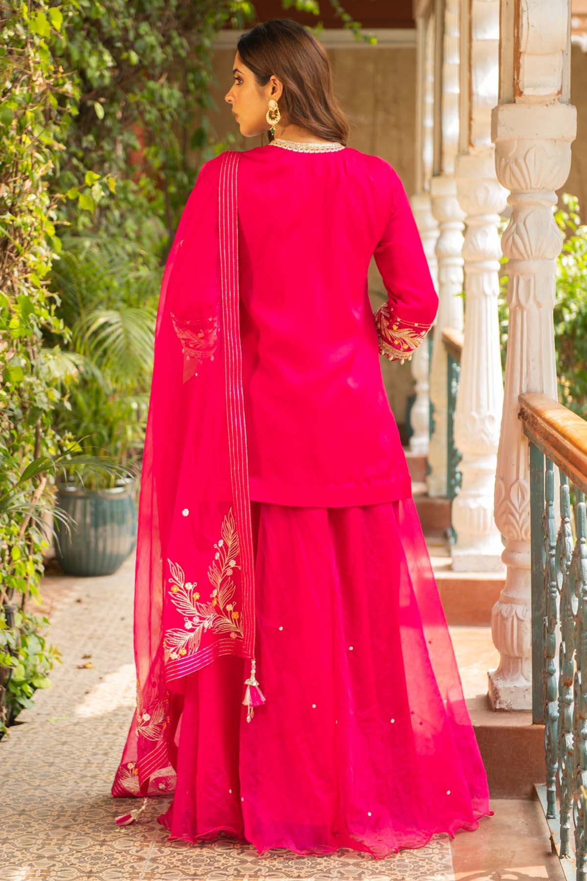 Pink Embroidered Sharara Set