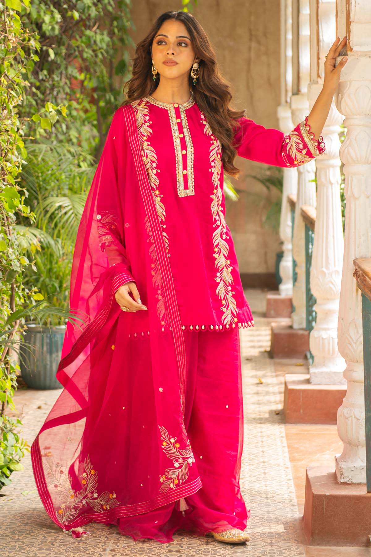 Ajiesh Oberoi Pink Embroidered Sharara Set for women online at ScrollnShops