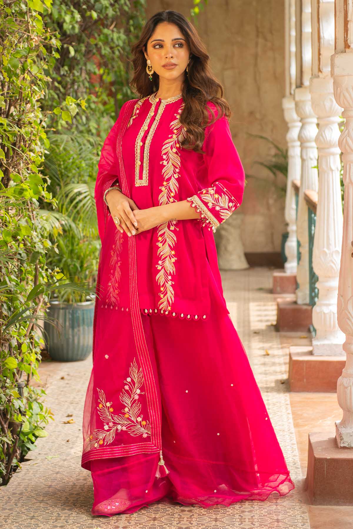 Pink Embroidered Sharara Set